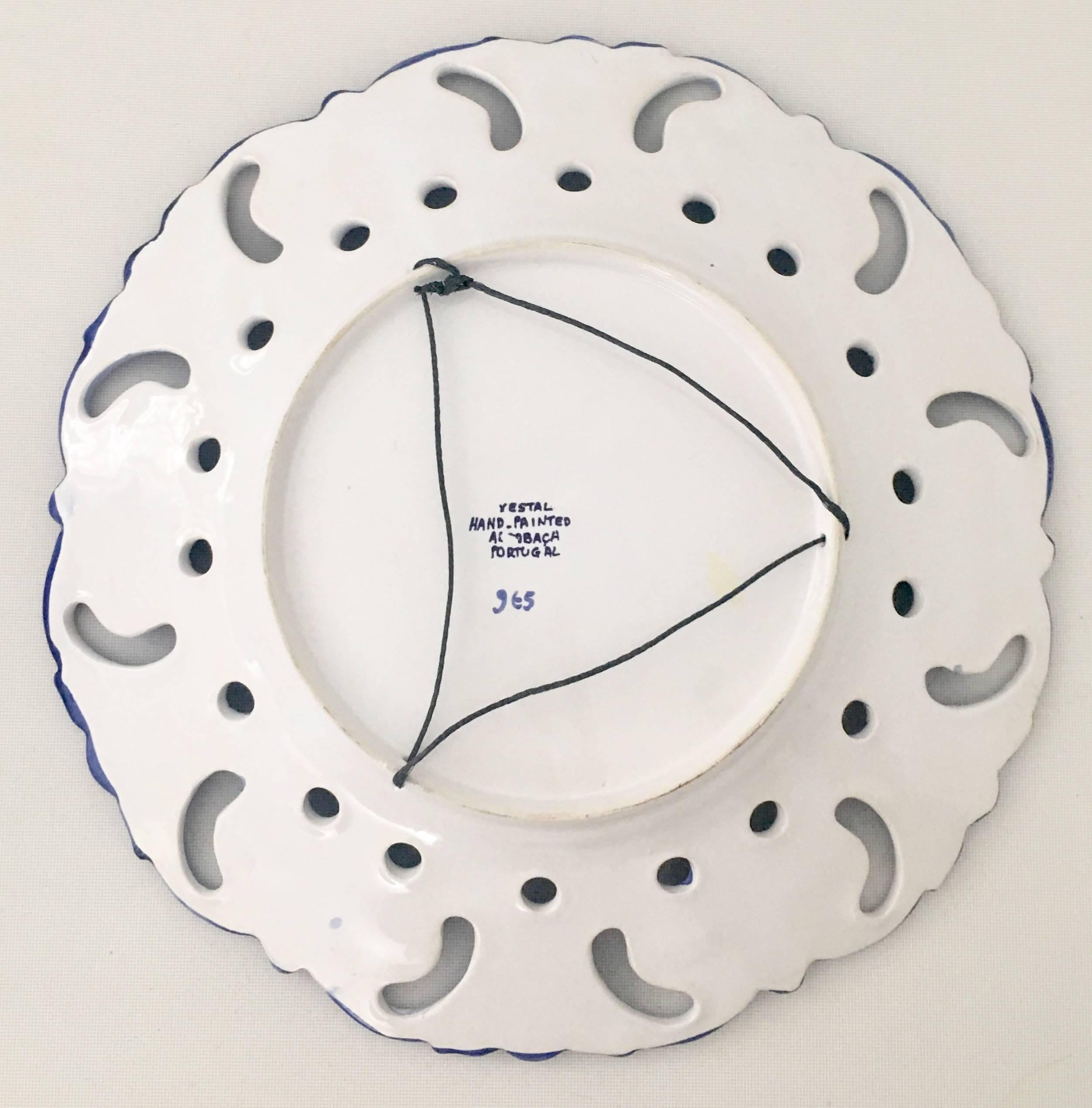 20th Century Vintage Portugal Vestal Alcobaca Blue & White Wall Plate, Set of Five