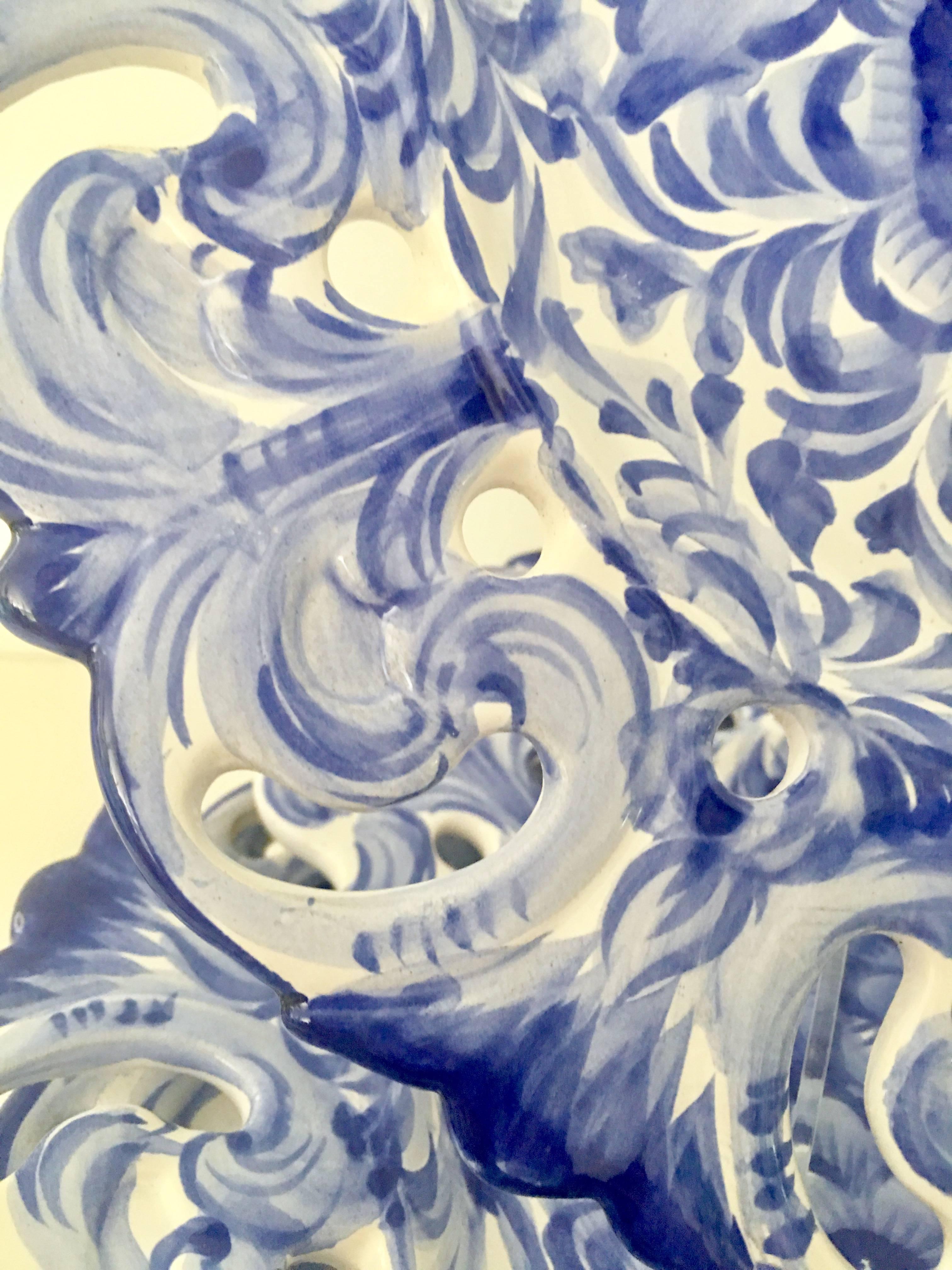 Hand-Painted Vintage Portugal Vestal Alcobaca Blue & White Wall Plate, Set of Five