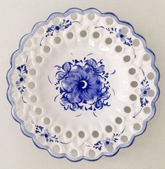 Set of Three Vintage Portugal Vestal Alcobaca Blue and White Wall Plate