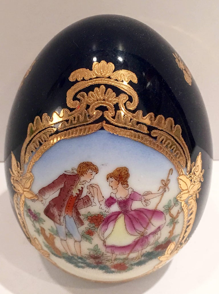 Limoges French Sevres Style Cobalt and 22Karat Gold Egg Sculpture at