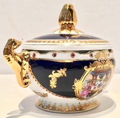 Vintage French Sevres Style Limoges Cobalt and 22-Karat Lidded Jar