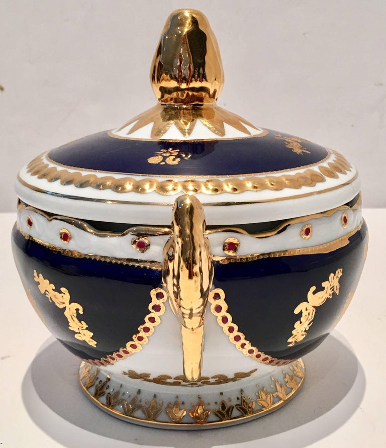 Vintage French Sevres Style Limoges Cobalt and 22Karat Lidded Jar at
