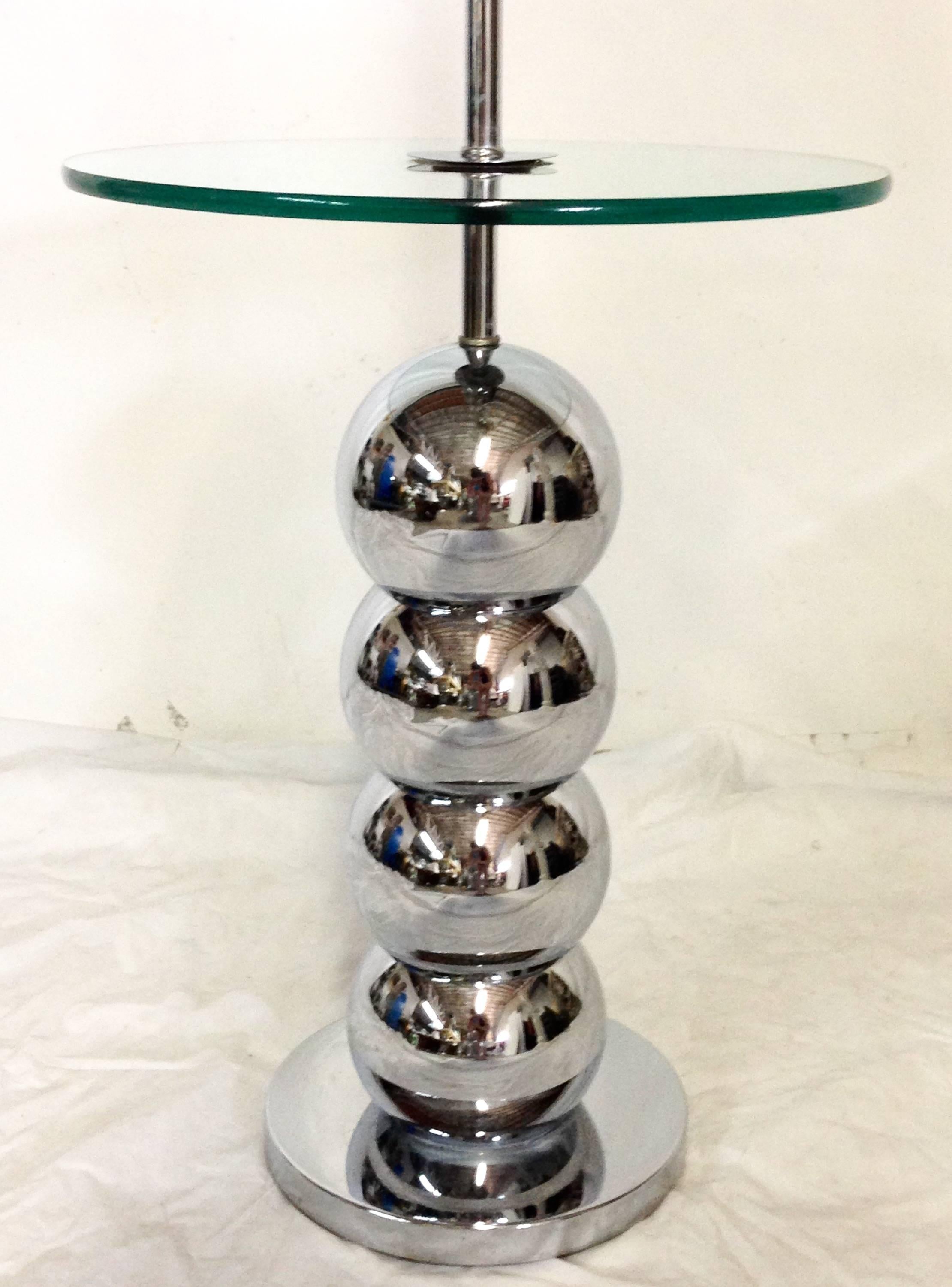 20th Century Pair of Mid-Century Modern Laurel Style Chrome Ball & Glass Table Floor Lamps For Sale