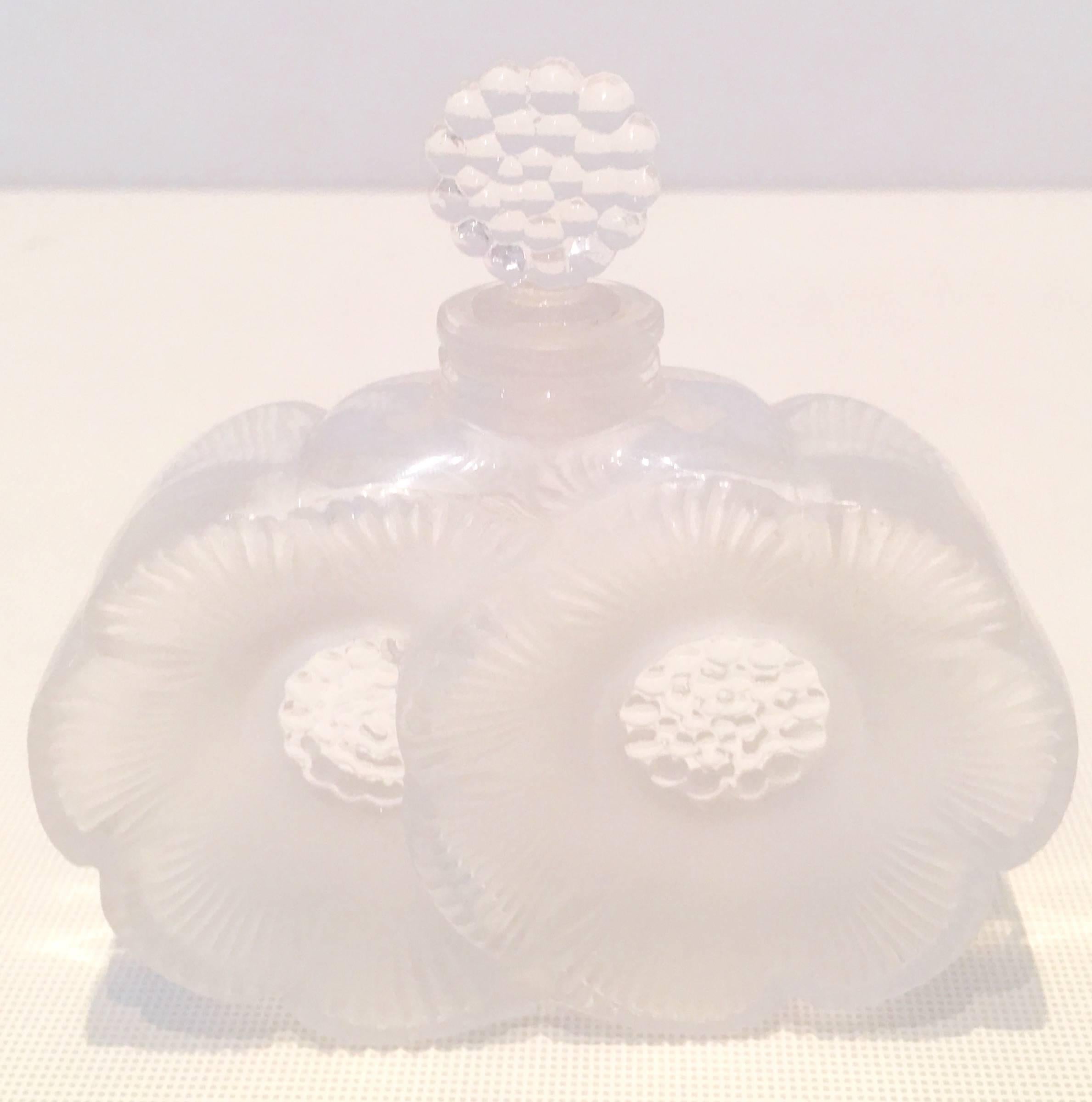 Art Nouveau Lalique France Crystal Frosted and Clear Double Flower Perfume Decanter