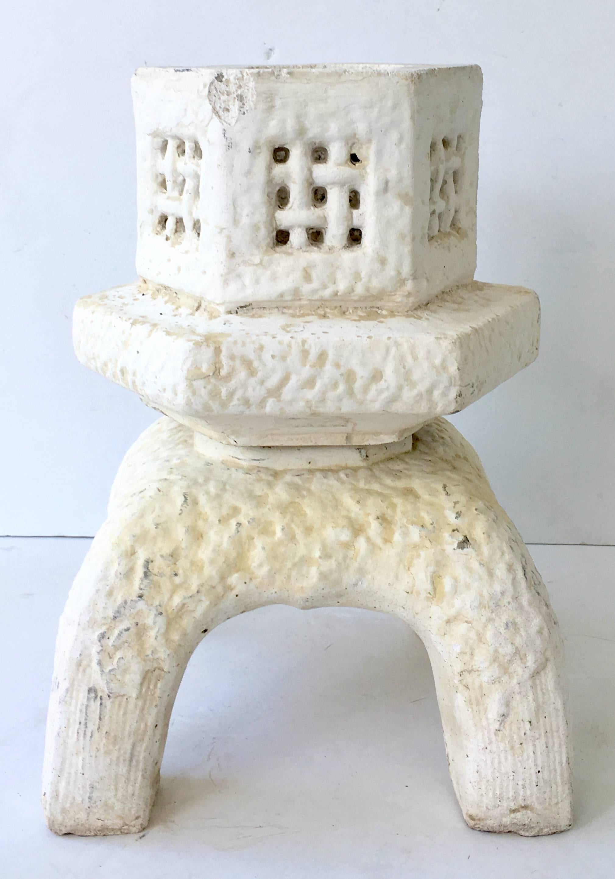 20th Century Japanese Cast Stone Pagoda Lantern Sculpture, Three Pieces