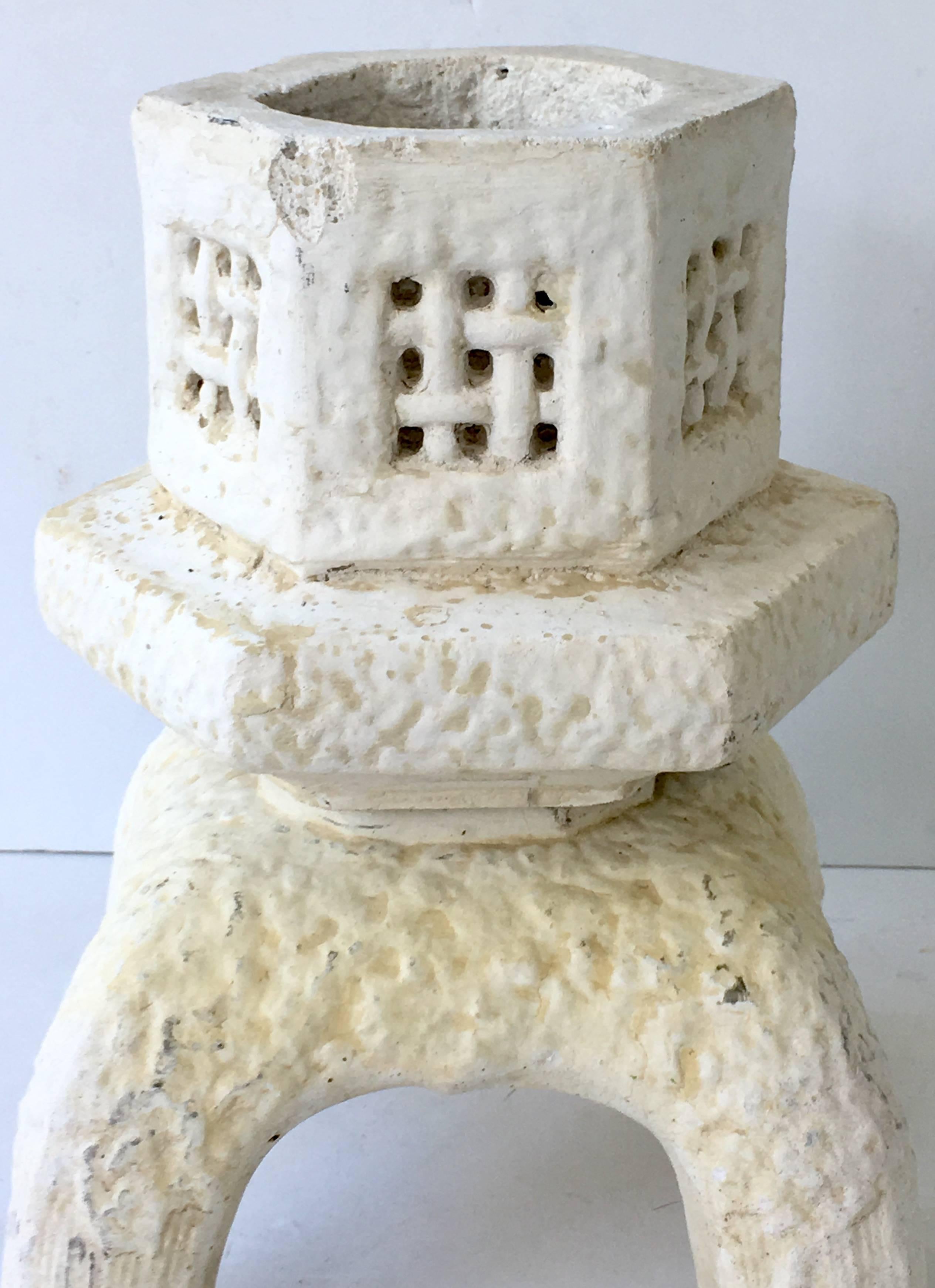 Japanese Cast Stone Pagoda Lantern Sculpture, Three Pieces 1