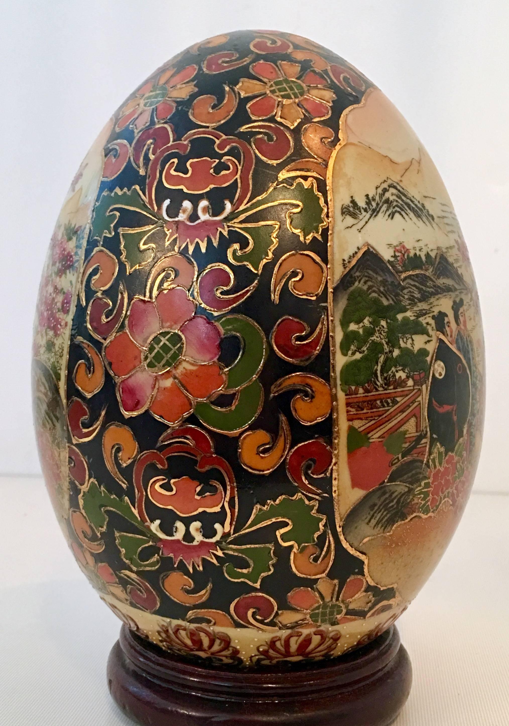 Japanese HandPainted Satsuma Moriage Goso Blue Egg Sculpture at 1stDibs japanese painted eggs