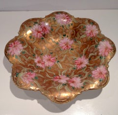 Antique Japanese Royal Nippon Hand-Painted Gilt Moriage Floral Ruffle Bowl