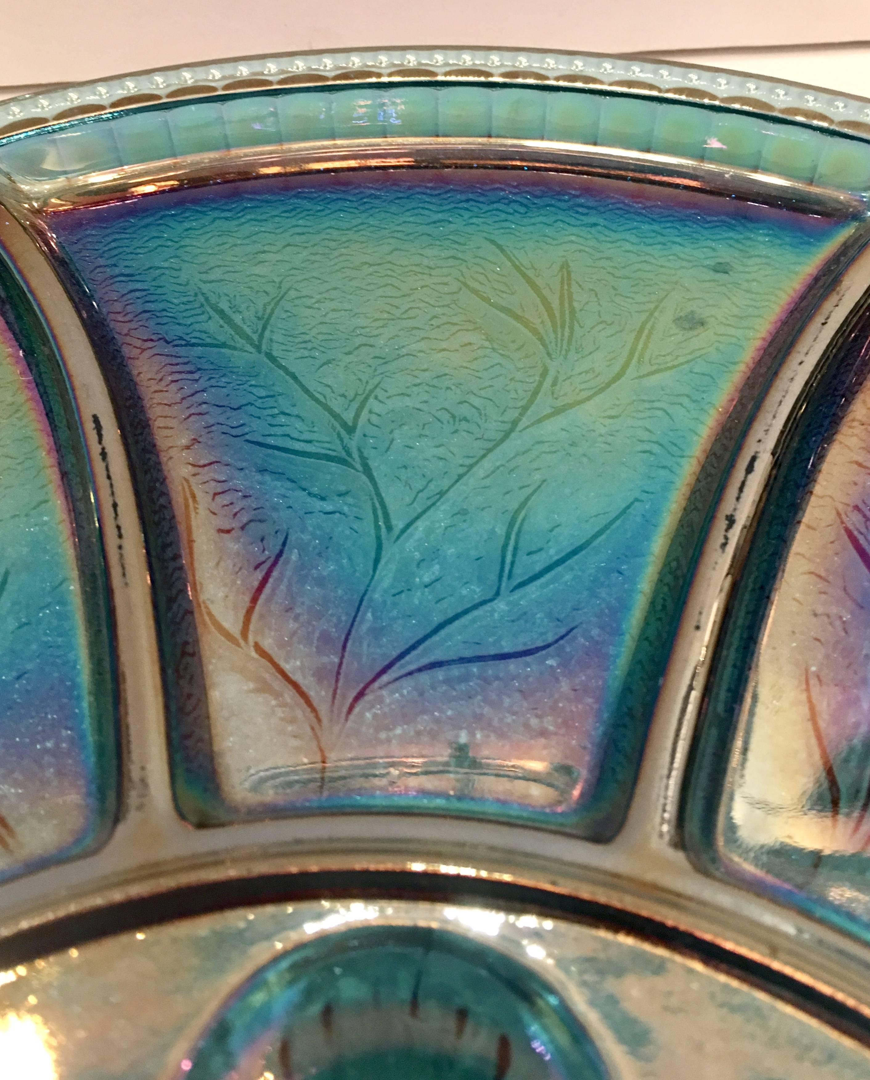 1950s Blown Glass Blue Round Egg Serving Platter In Excellent Condition In West Palm Beach, FL