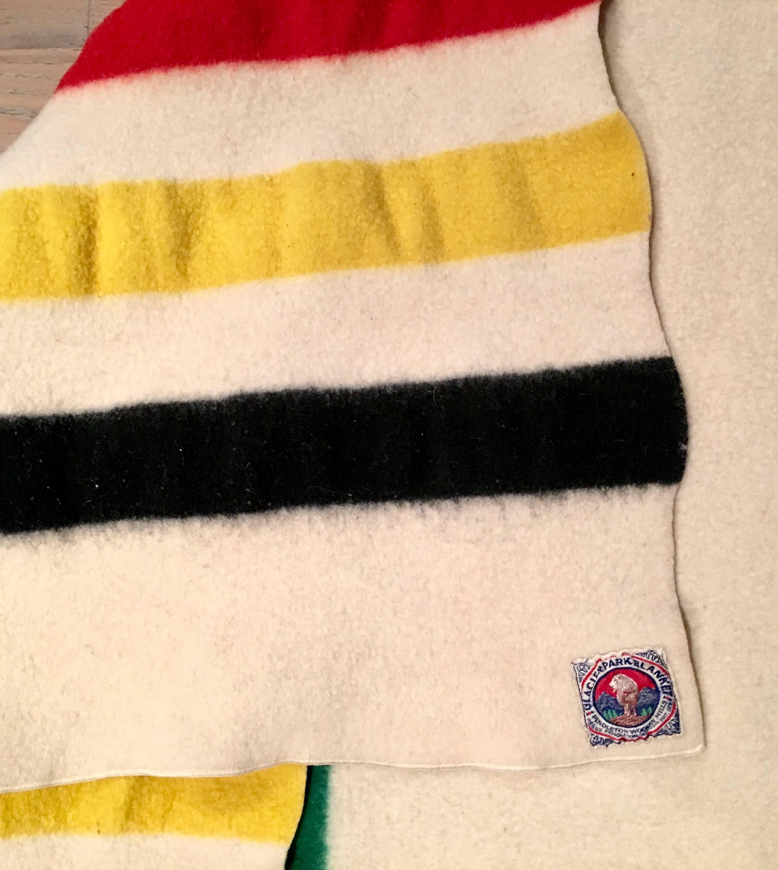 Vintage Pendelton Glacier National Park Striped Blanket For Sale at