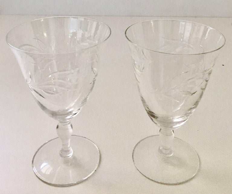 1930'S American Etched Crystal Stem Glasses, Set Of Ten For Sale at 1stdibs