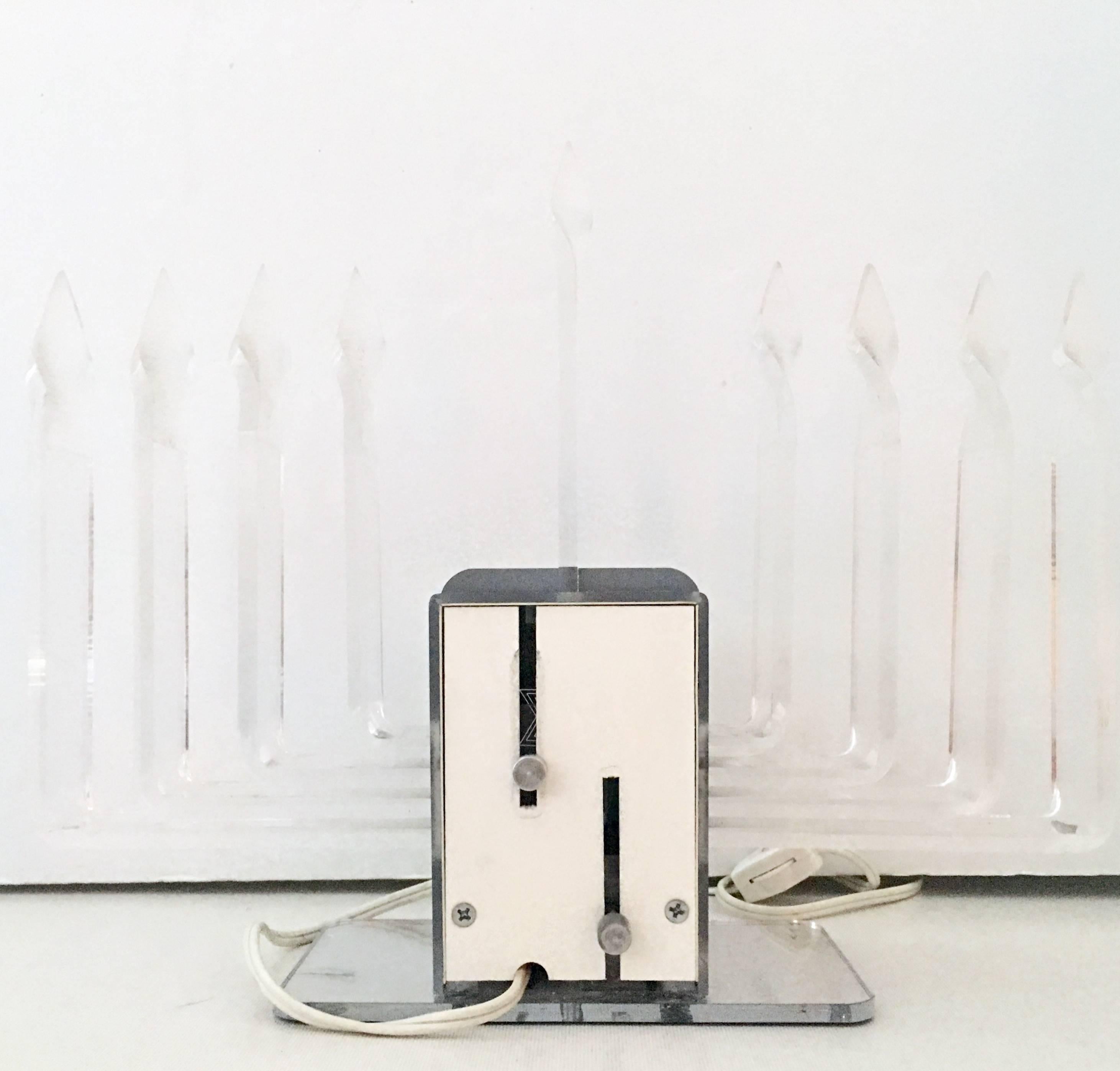 20th Century 1970'S  Lucite & Mirror Nine-Light Judaica Hanukkah Menorah Table Lamp