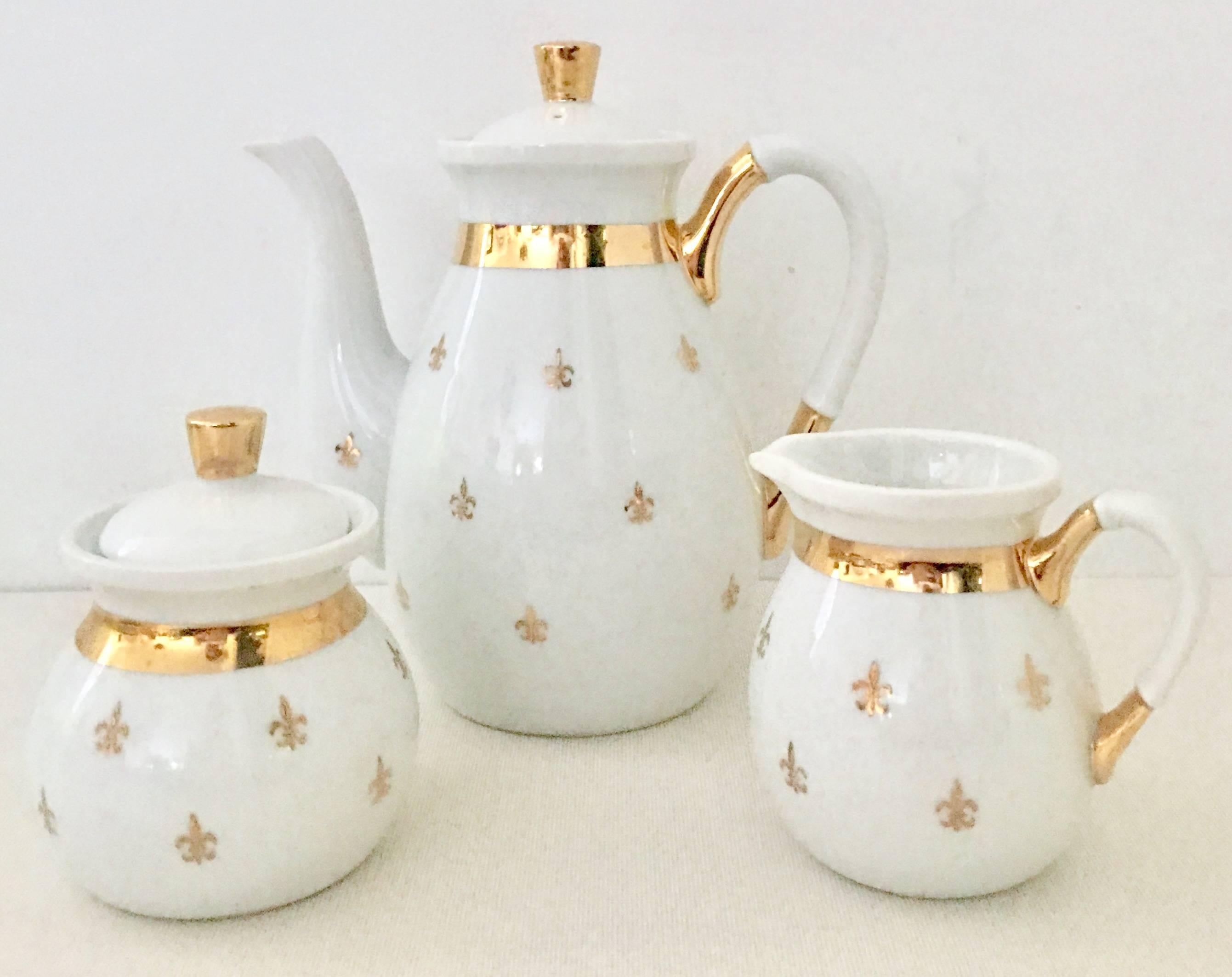 1950'S Porcelain bright white and 22-karat gold partial luncheon/tea set of 30 pieces, 
