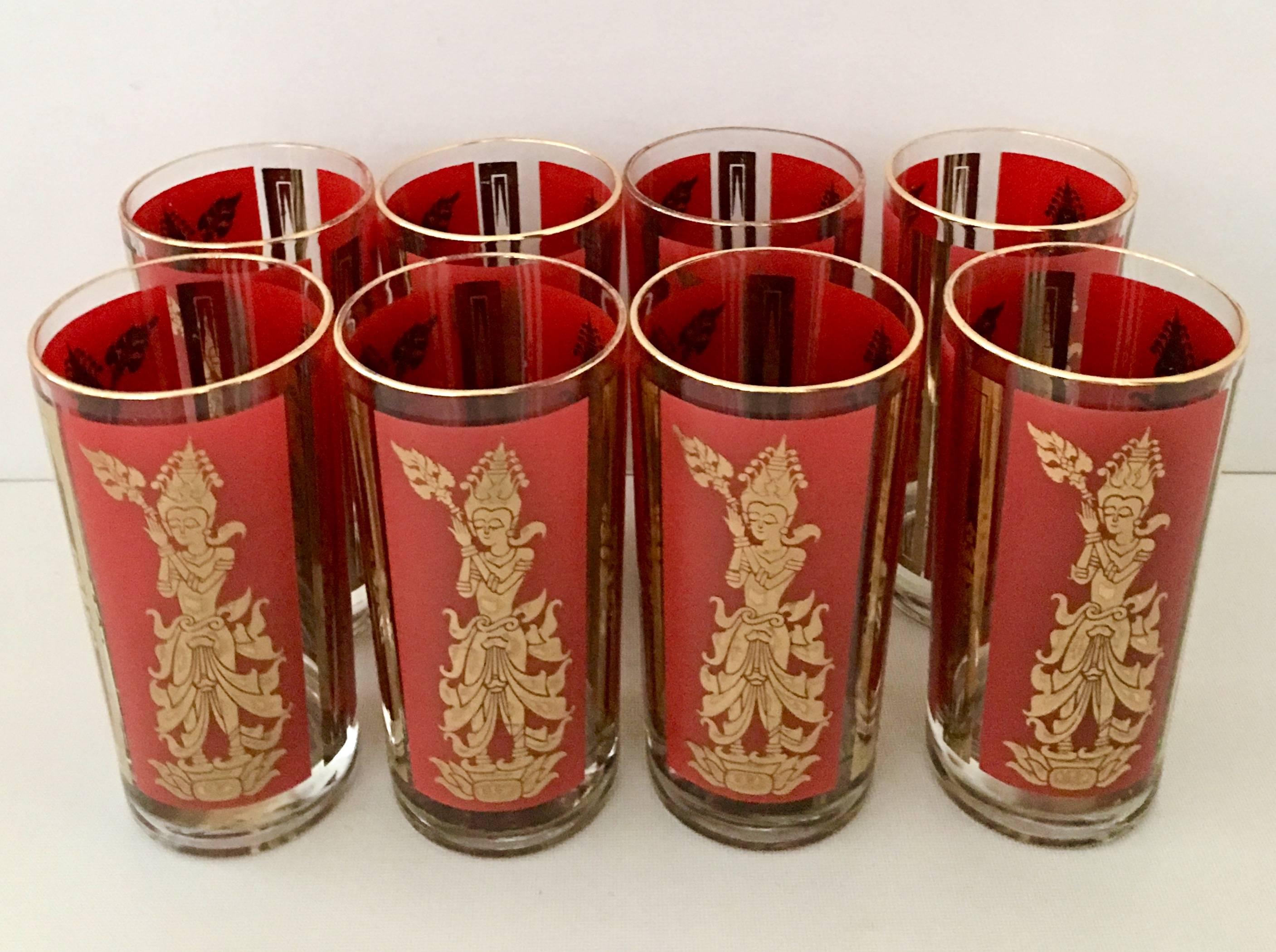 20th Century Hollywood Regency Red & 22-Karat Gold Printed 