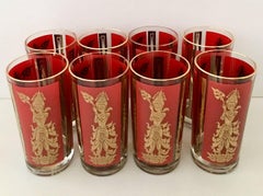 Hollywood Regency Printed 22-K Gold High Ball Glasses S/8