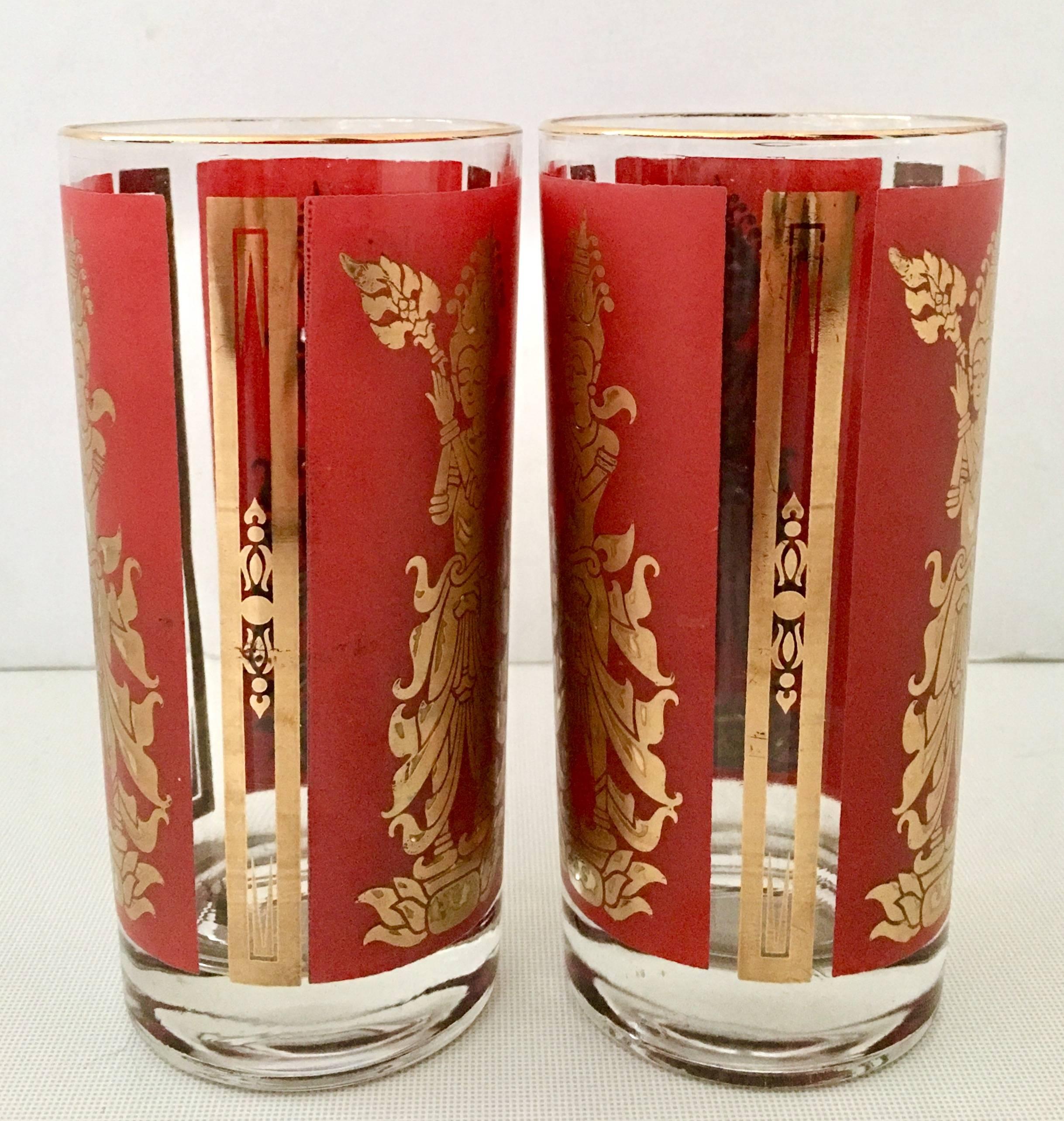 Hollywood Regency Printed 22-K Gold High Ball Glasses S/8  In Good Condition For Sale In West Palm Beach, FL