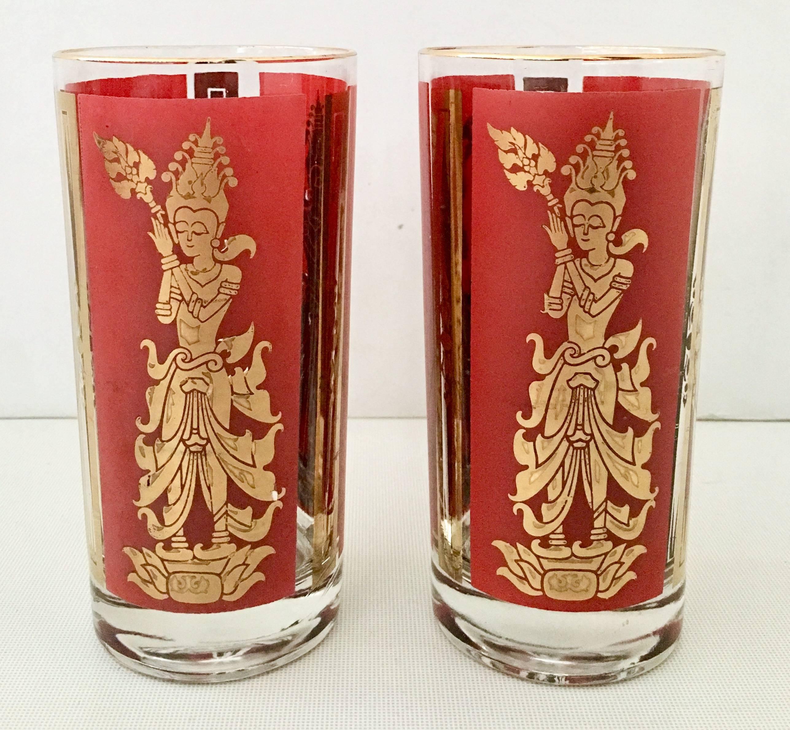 American Hollywood Regency Printed 22-K Gold High Ball Glasses S/8  For Sale