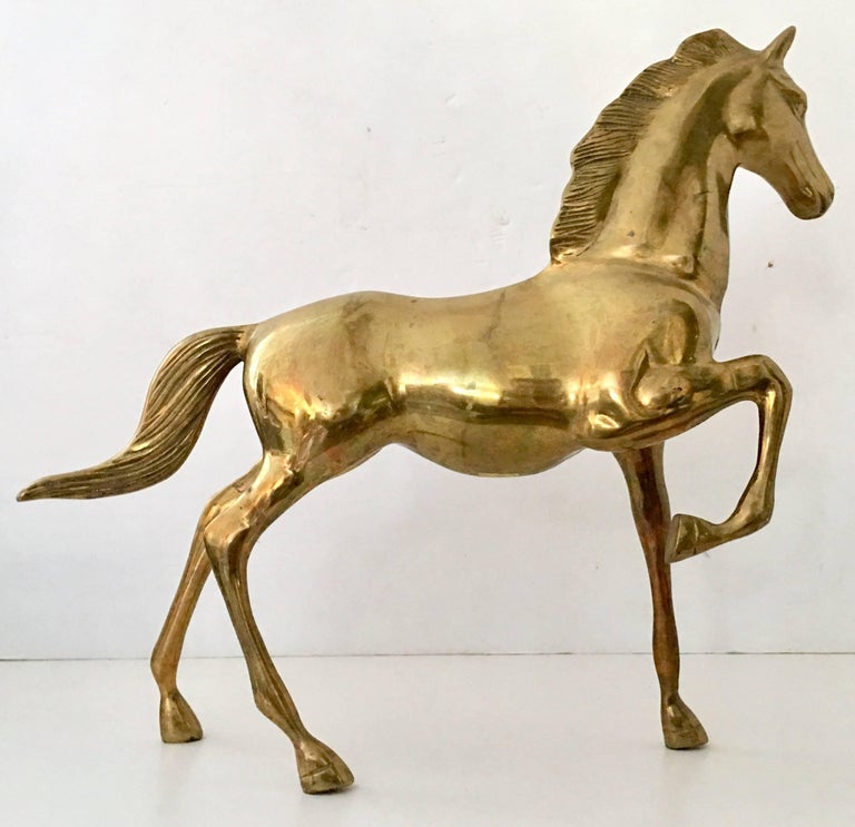 20th Century Large Solid Brass Galloping Horse Sculpture For Sale at
