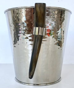 Contemporary & Modern Hammered Silver Plate Horn Handle Champagne Ice Bucket