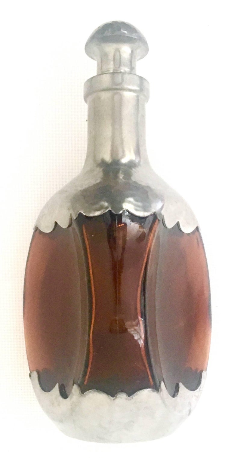 1930'S Danish Hammered Pewter and Amber Pinched Blown Glass Decanter at 1stdibs