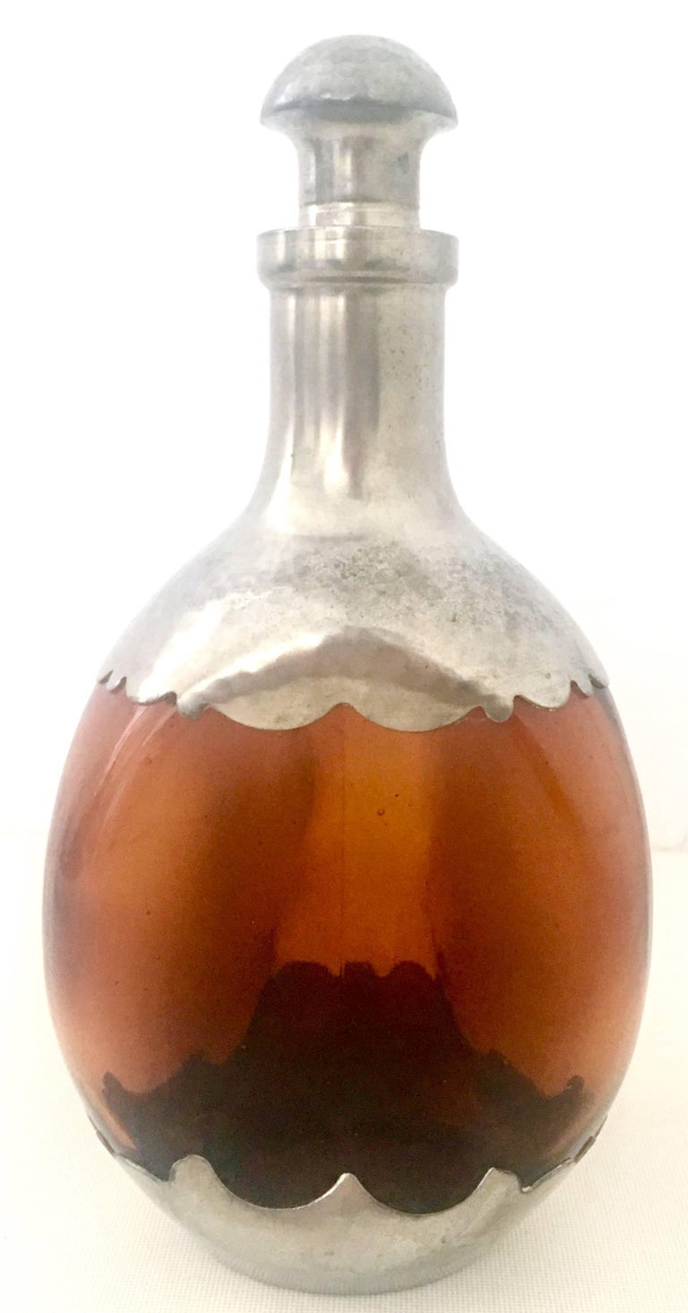 1930'S Danish Hammered Pewter and Amber Pinched Blown Glass Decanter at 1stdibs