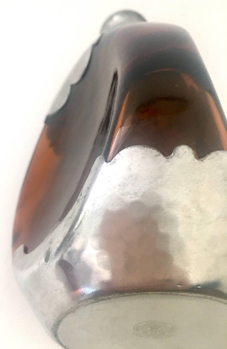 1930'S Danish Hammered Pewter and Amber Pinched Blown Glass Decanter at 1stdibs