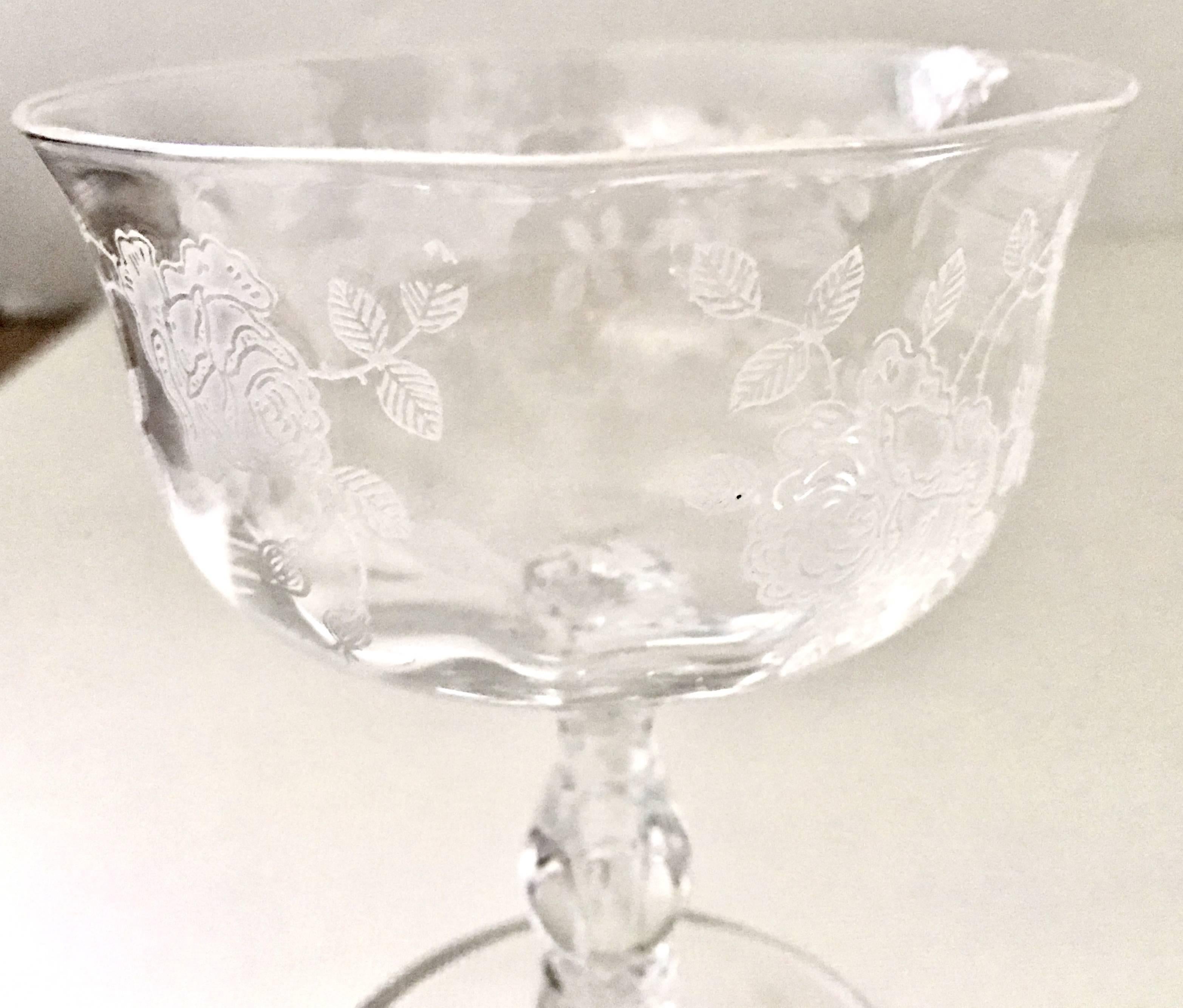 20th Century Vintage American Etched Crystal Coupe Stem Glasses Set of Eight