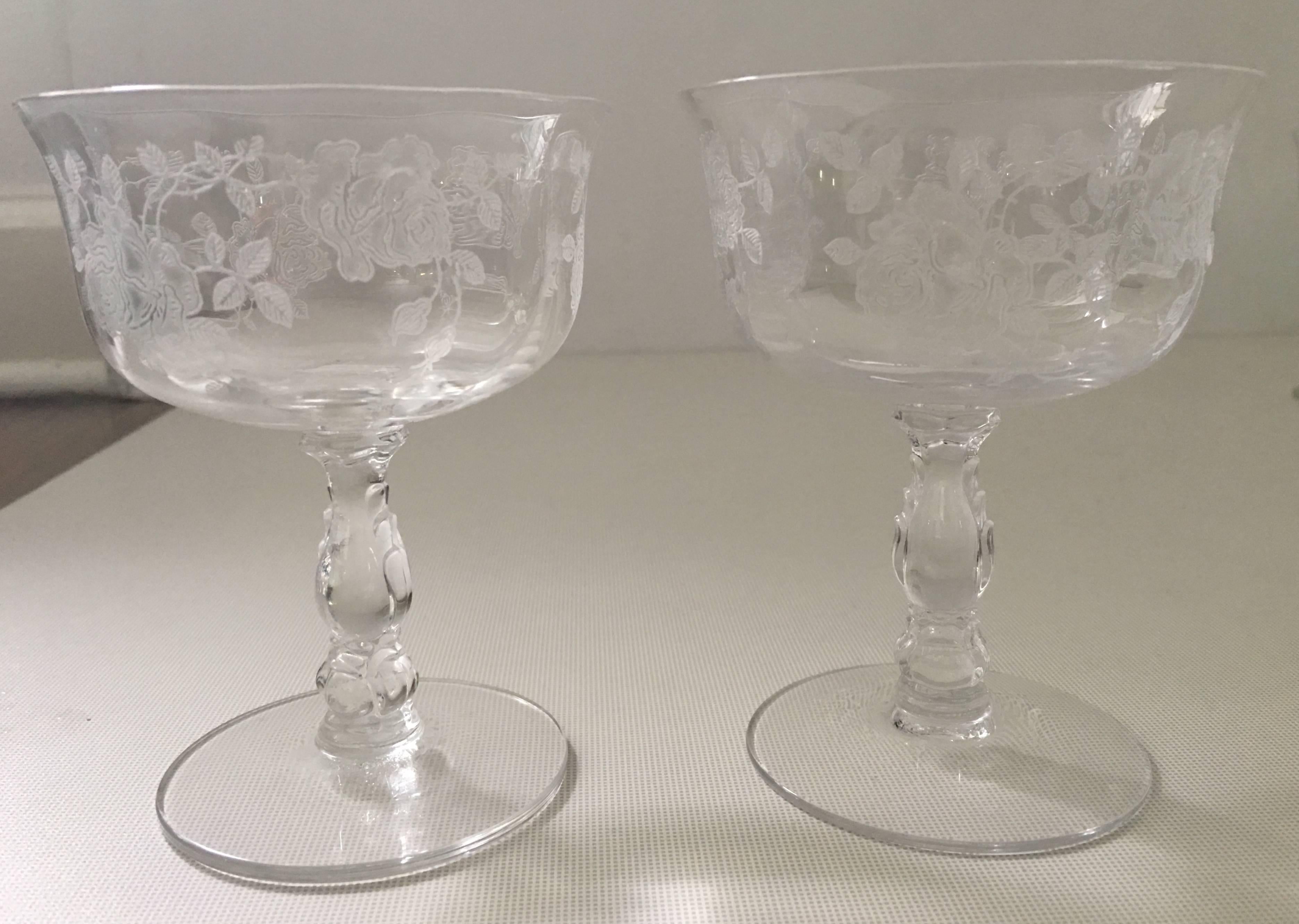 vintage etched crystal champagne glasses