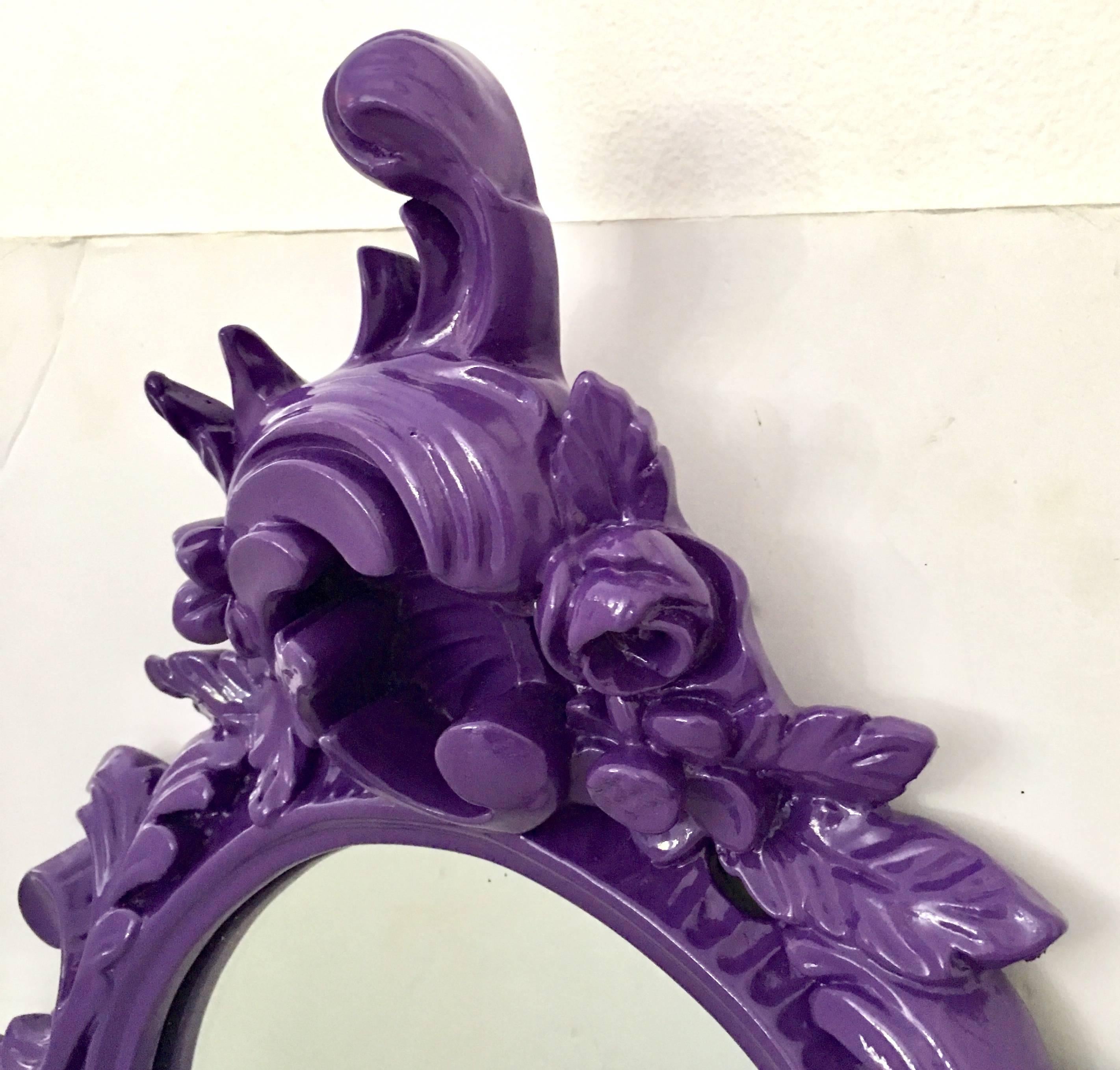 Pair Of Vintage Purple Lacquered Rococo Style Wall Mirrors 1