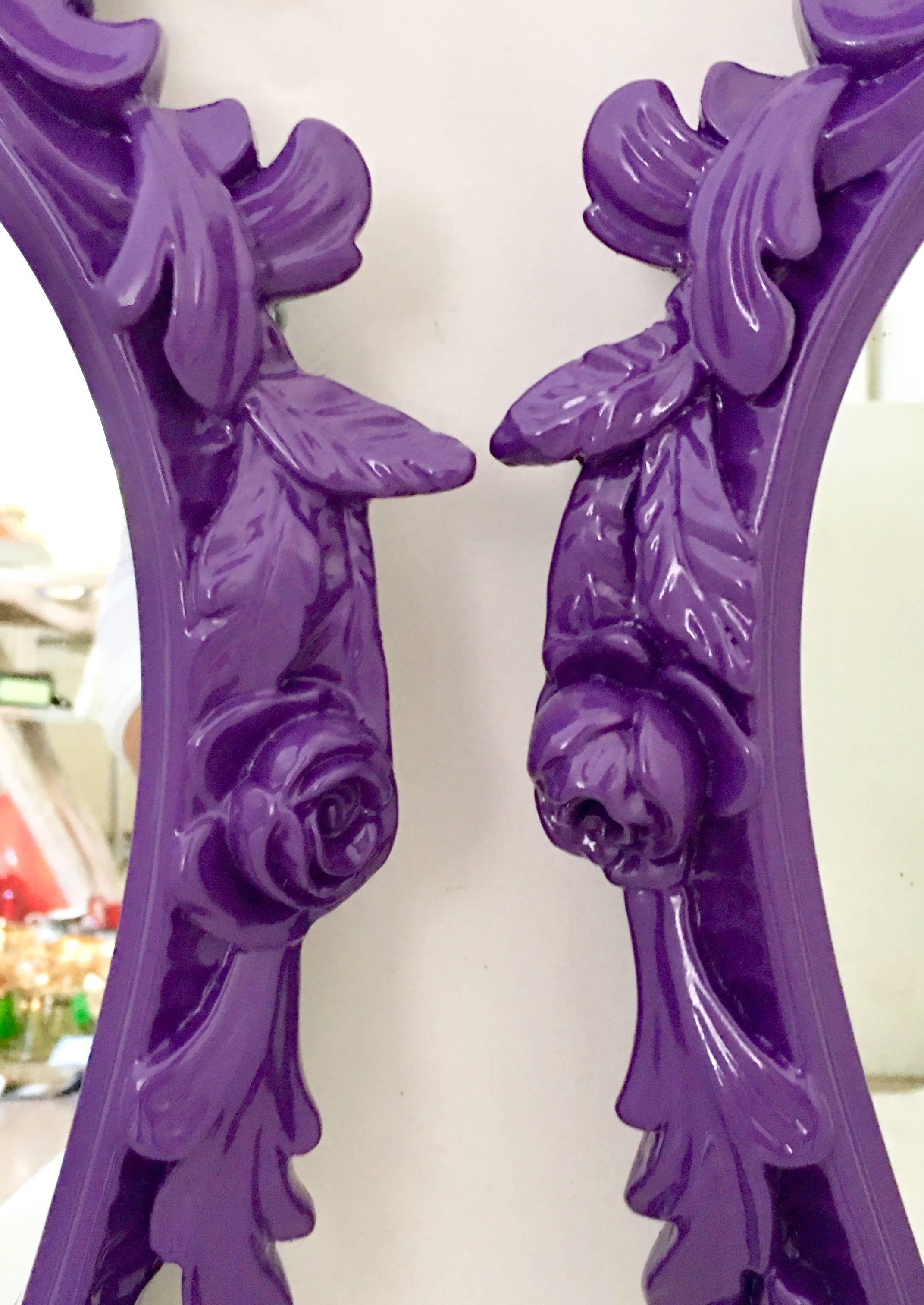 20th Century Pair Of Vintage Purple Lacquered Rococo Style Wall Mirrors