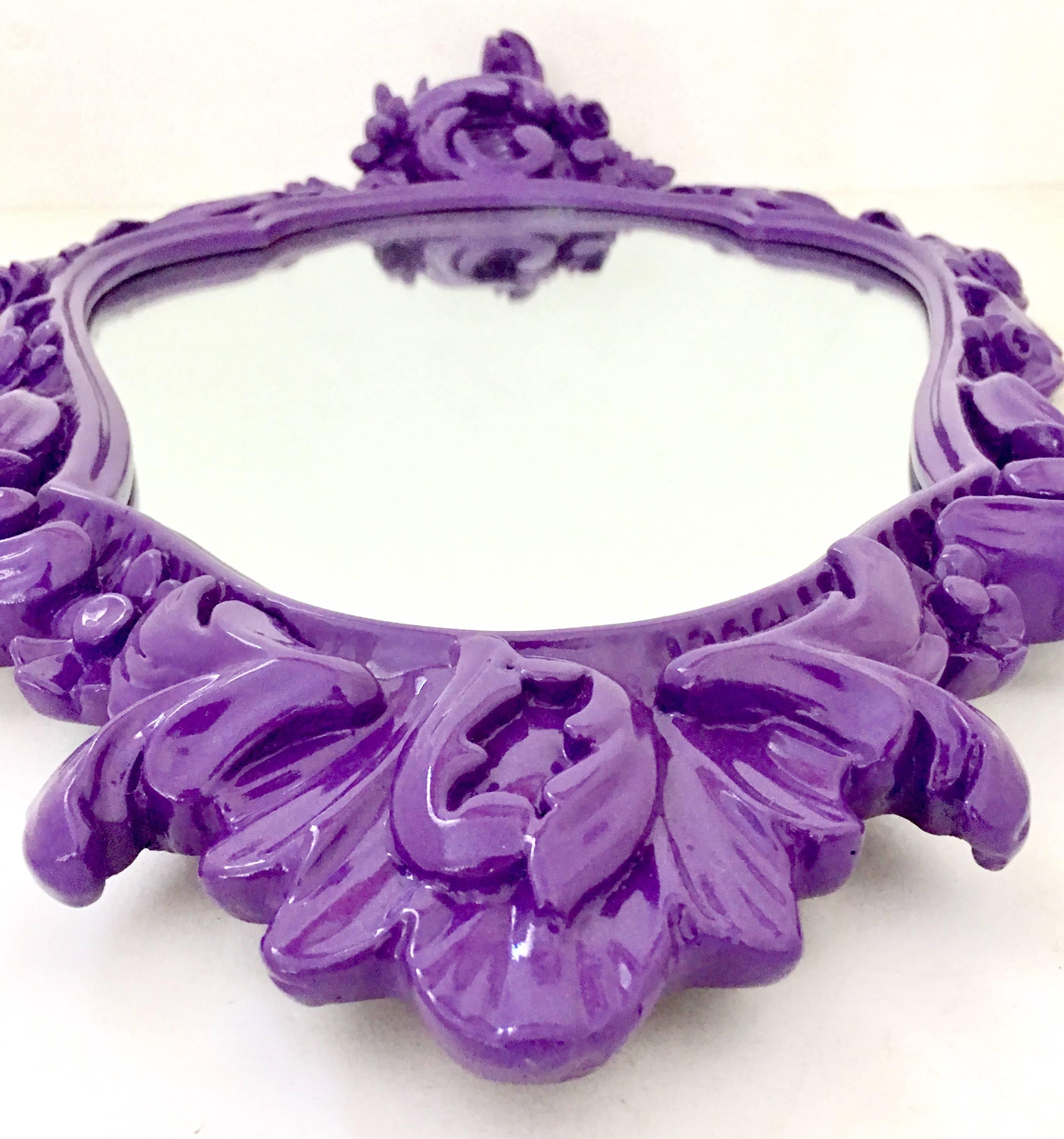 Pair Of Vintage Purple Lacquered Rococo Style Wall Mirrors In Excellent Condition In West Palm Beach, FL