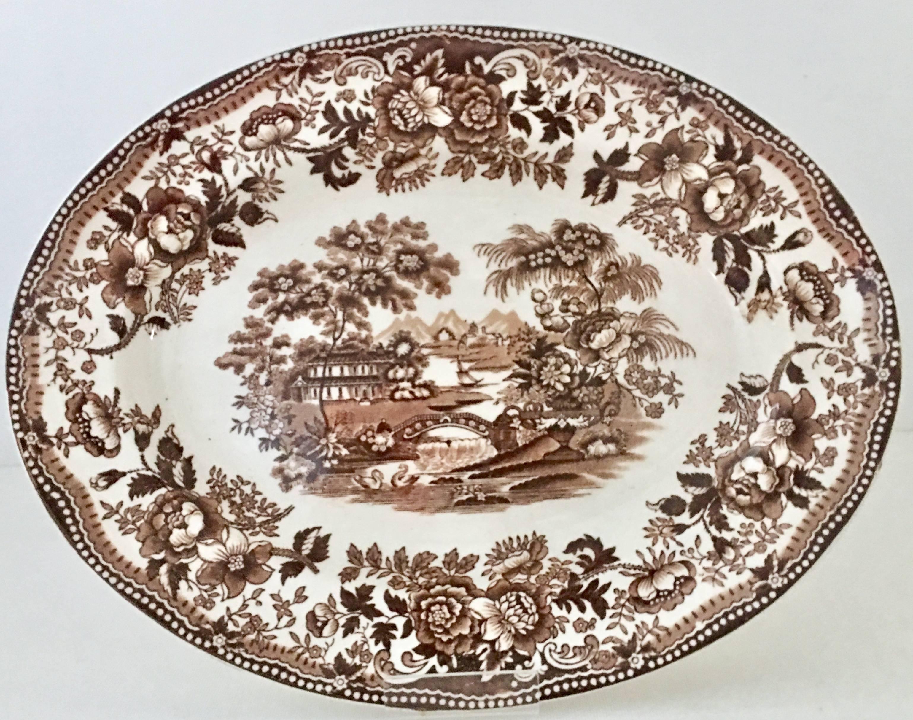 1940s Staffordshire, England ironstone brown and white oval serving platter, 