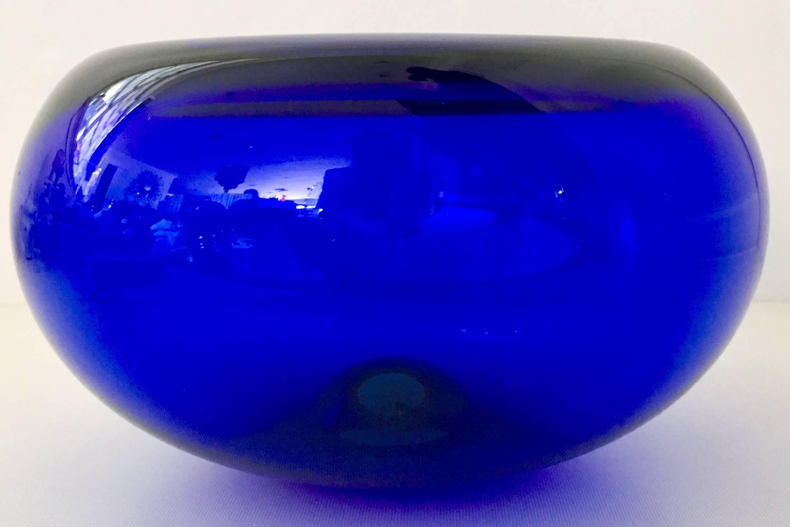 1950'S Scandinavian Modern Crystal Cobalt Bowl By, Per Lutken For Holmegaard 1