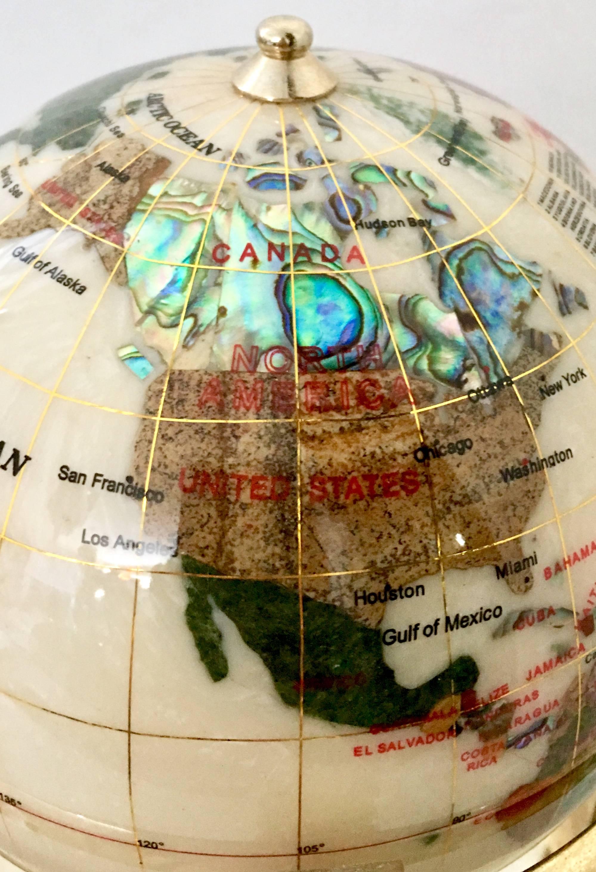 21st Century Mother-of-Pearl and Semi Precious Gold Plate Rotating, Globe In Excellent Condition In West Palm Beach, FL