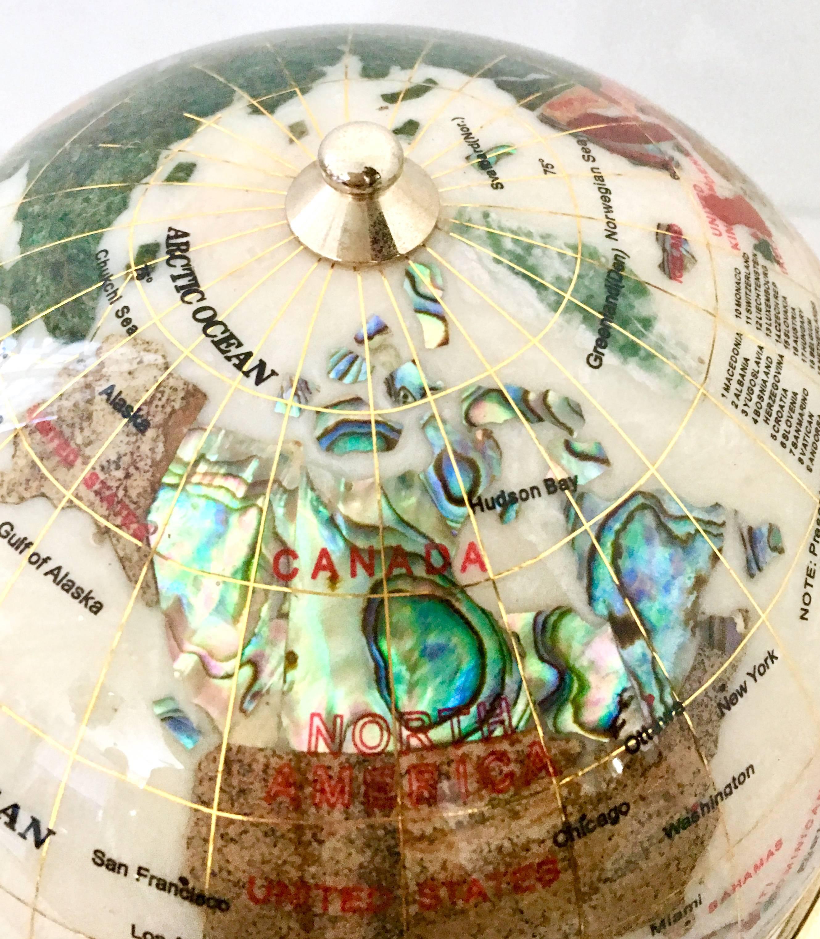 Asian 21st Century Mother-of-Pearl and Semi Precious Gold Plate Rotating, Globe
