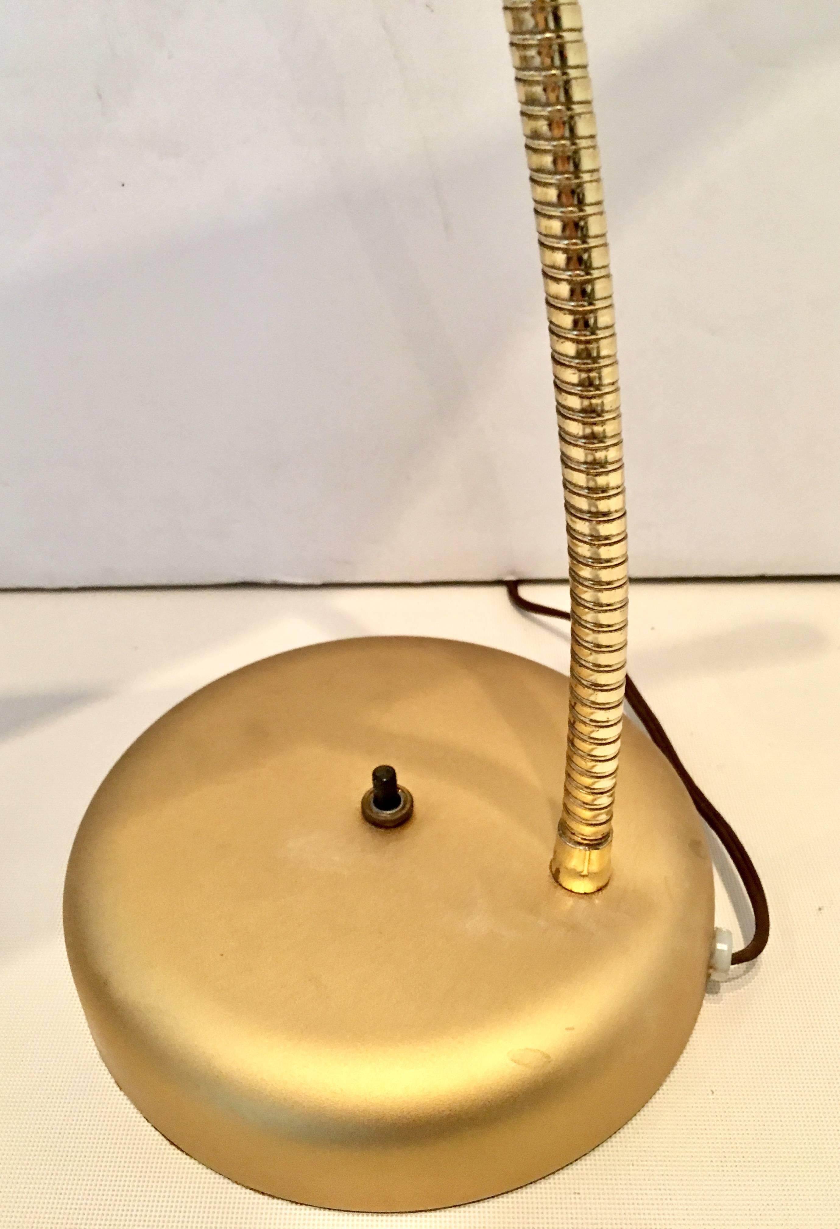 1950s Enamel Metal and Brass Cone Goose Neck Table Lamp 1