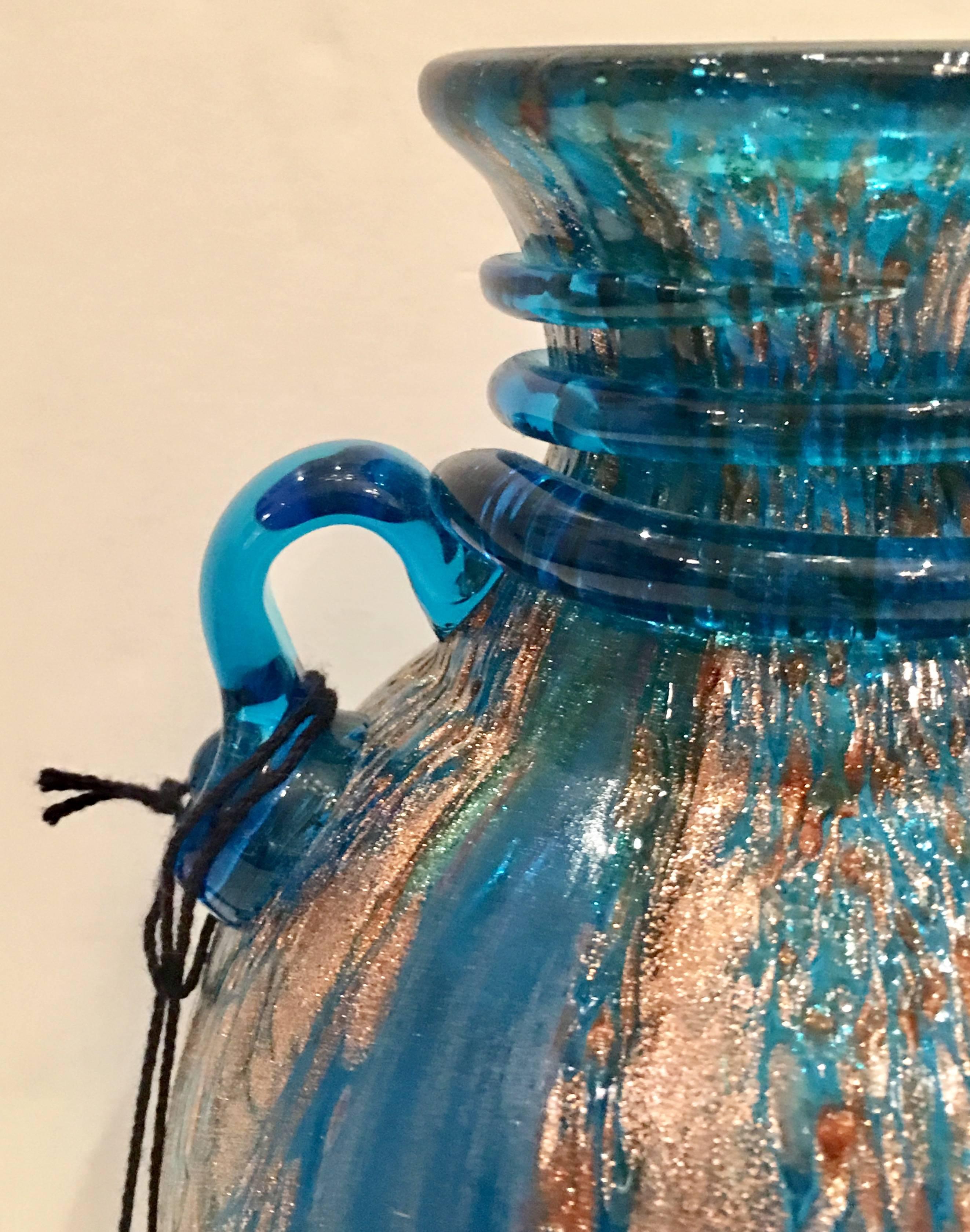 American Contemporary Handblown Glass Amphora 