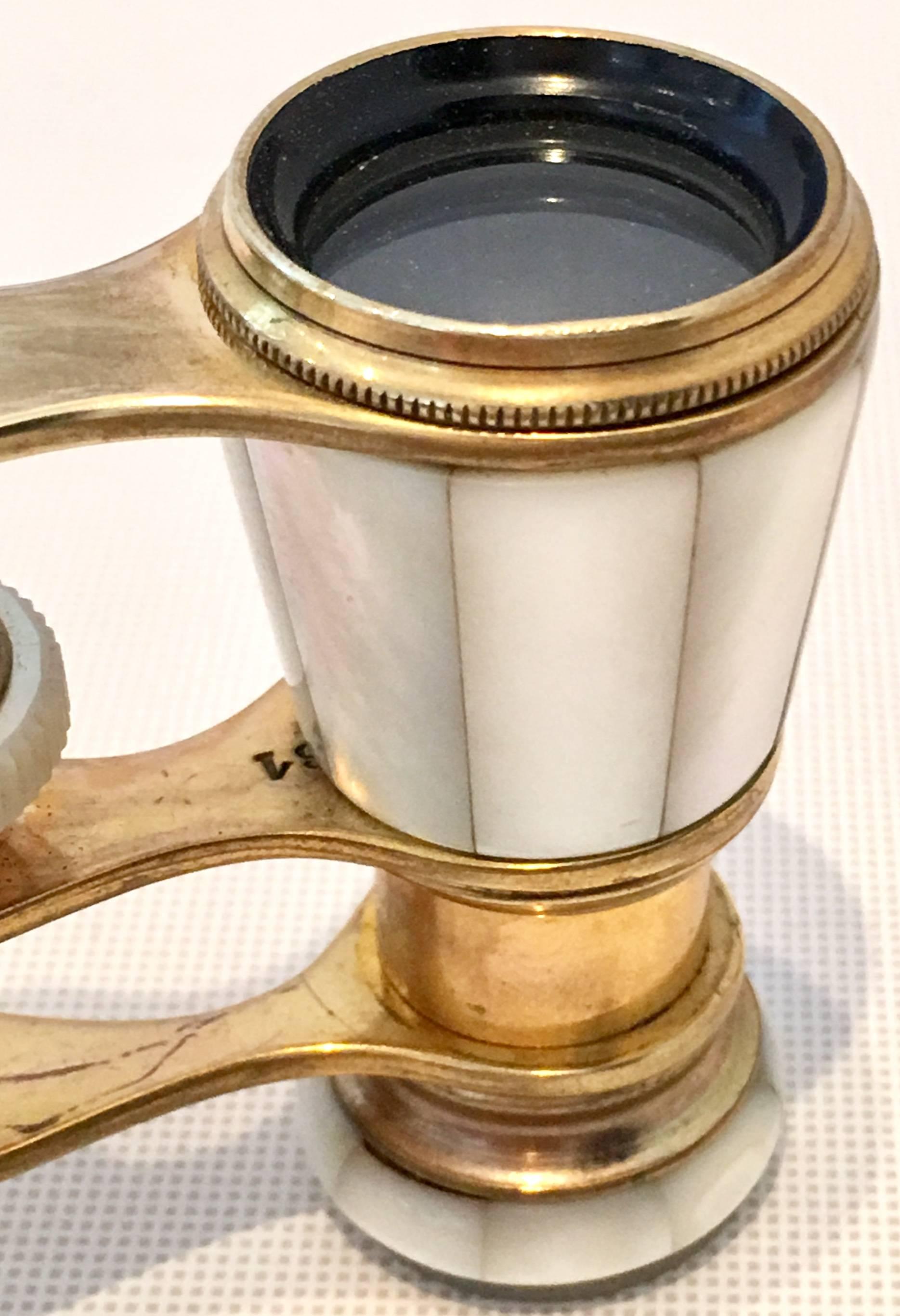 19th Century Antique French Mother-of-Pearl and Brass Opera Glasses 