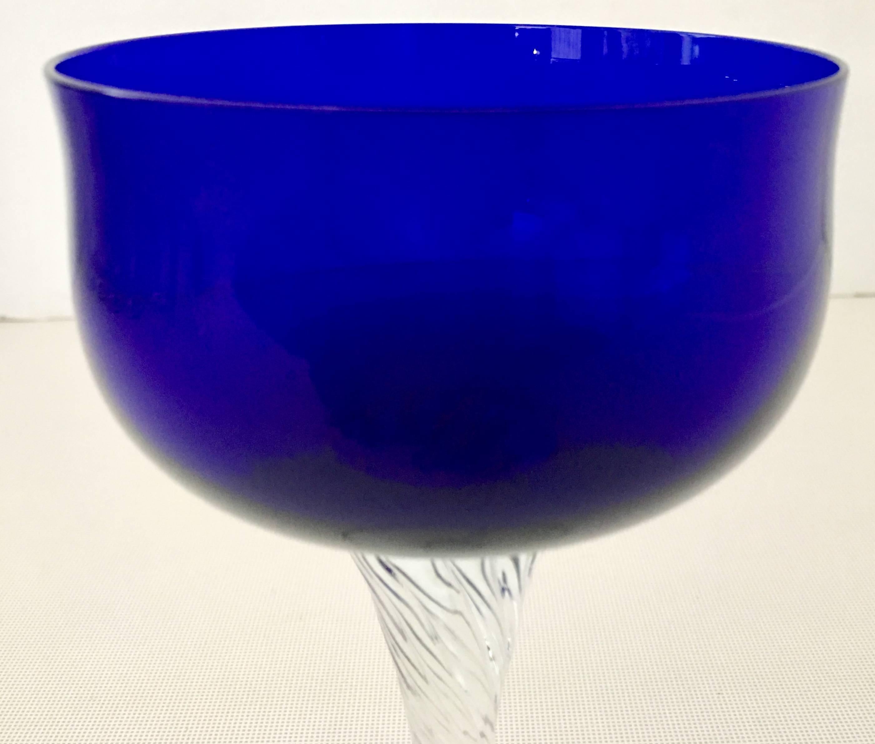 Vintage Cobalt Cut Crystal Stem Coupe Glasses, Set/12 In Good Condition In West Palm Beach, FL