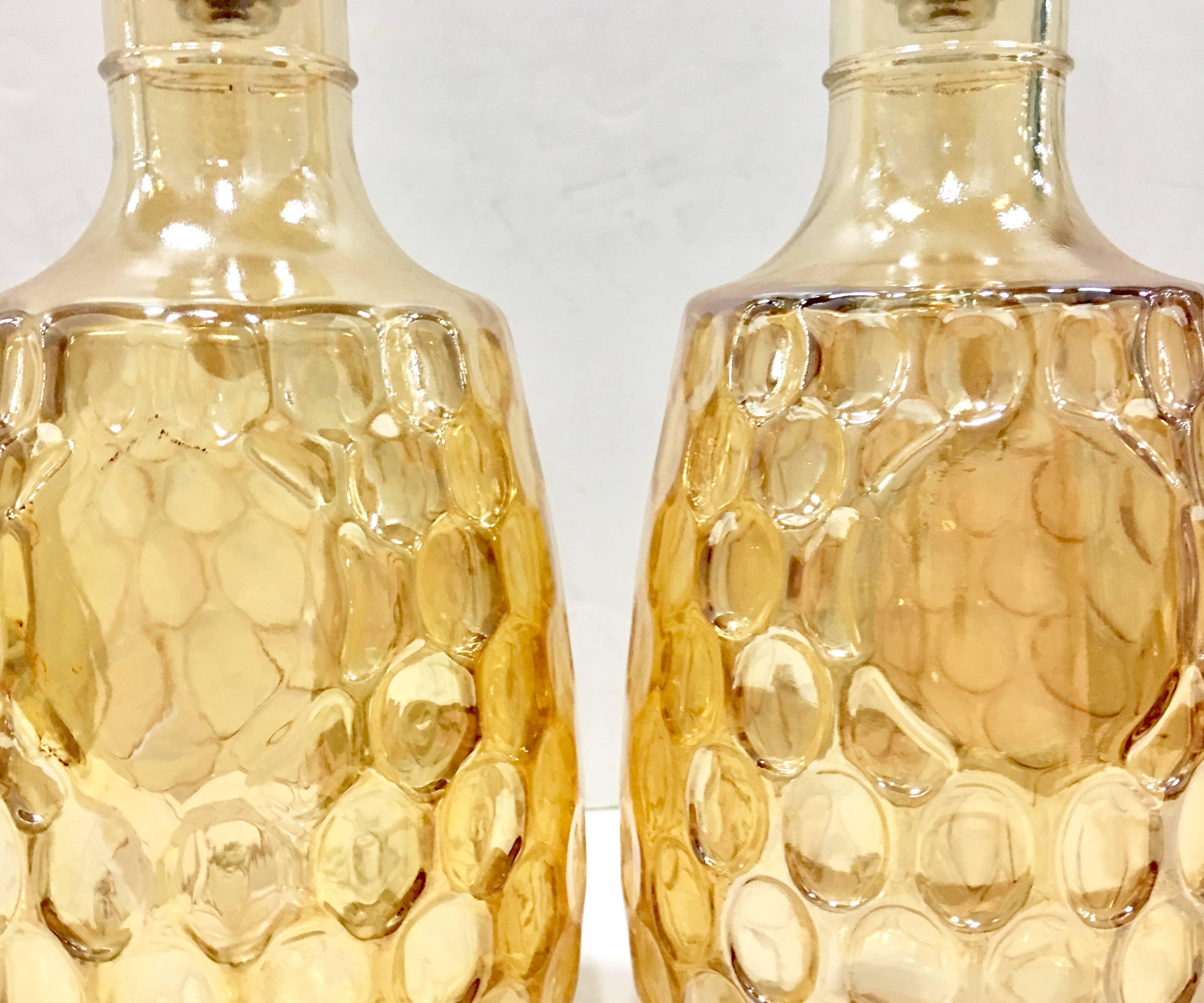 20th Century Mid-Century Pair Of American Blown Glass Iridescent Thumbprint Liquor Decanters