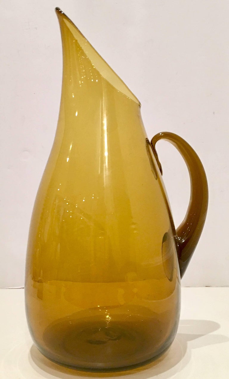 MidCentury Modern Blenko Glass Amber Handled Pitcher at 1stDibs
