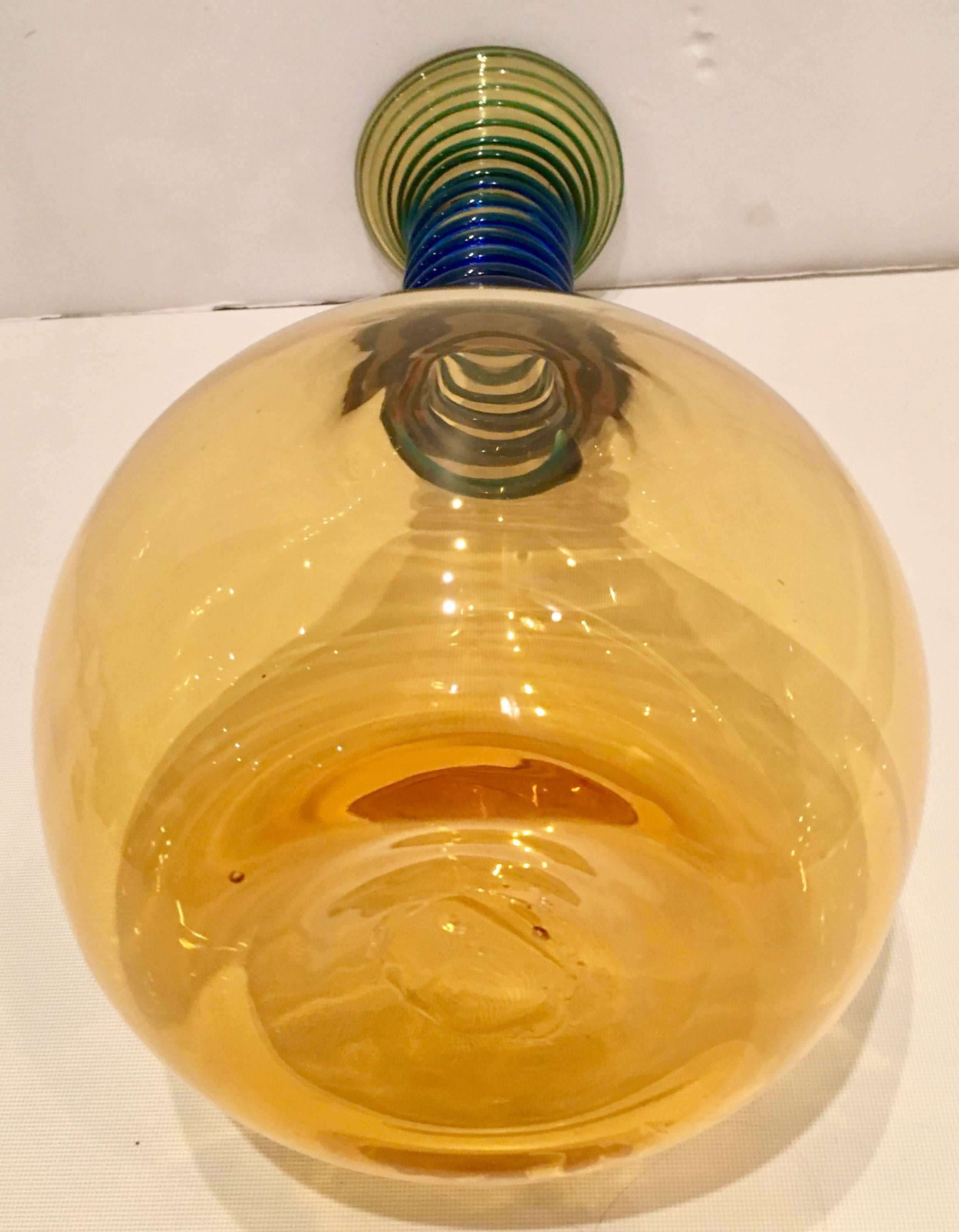 20th Century Blenko Glass Amber and Cobalt Beaker Vase 3