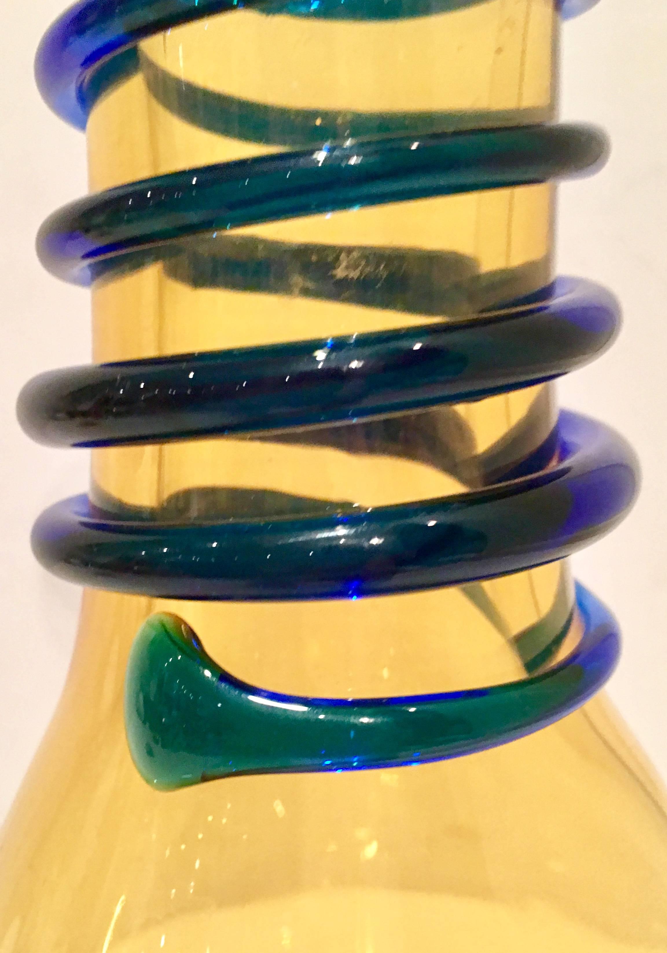 20th Century Blenko Glass Amber and Cobalt Beaker Vase 1