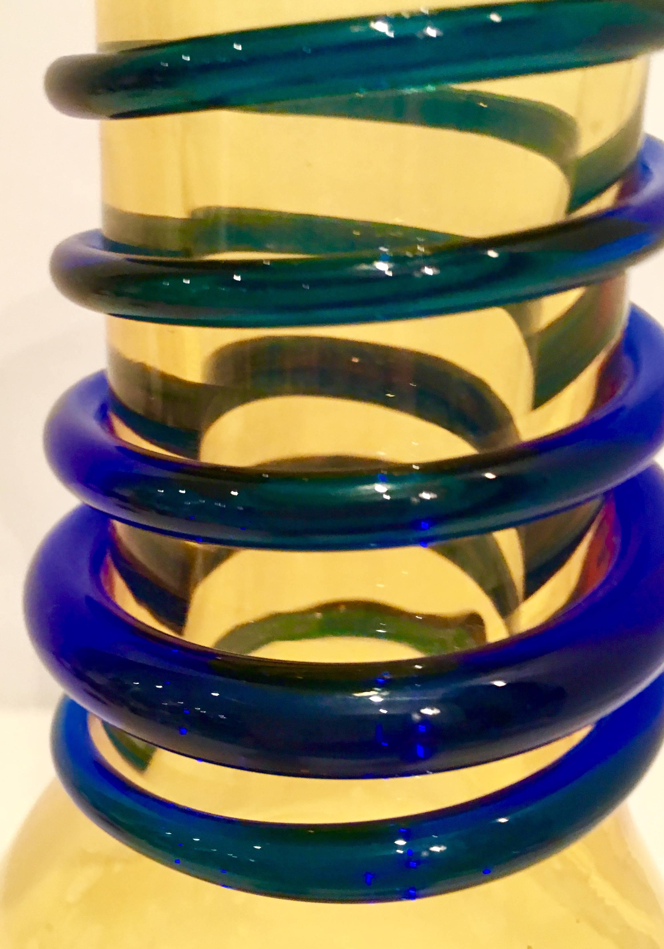 Art Glass 20th Century Blenko Glass Amber and Cobalt Beaker Vase