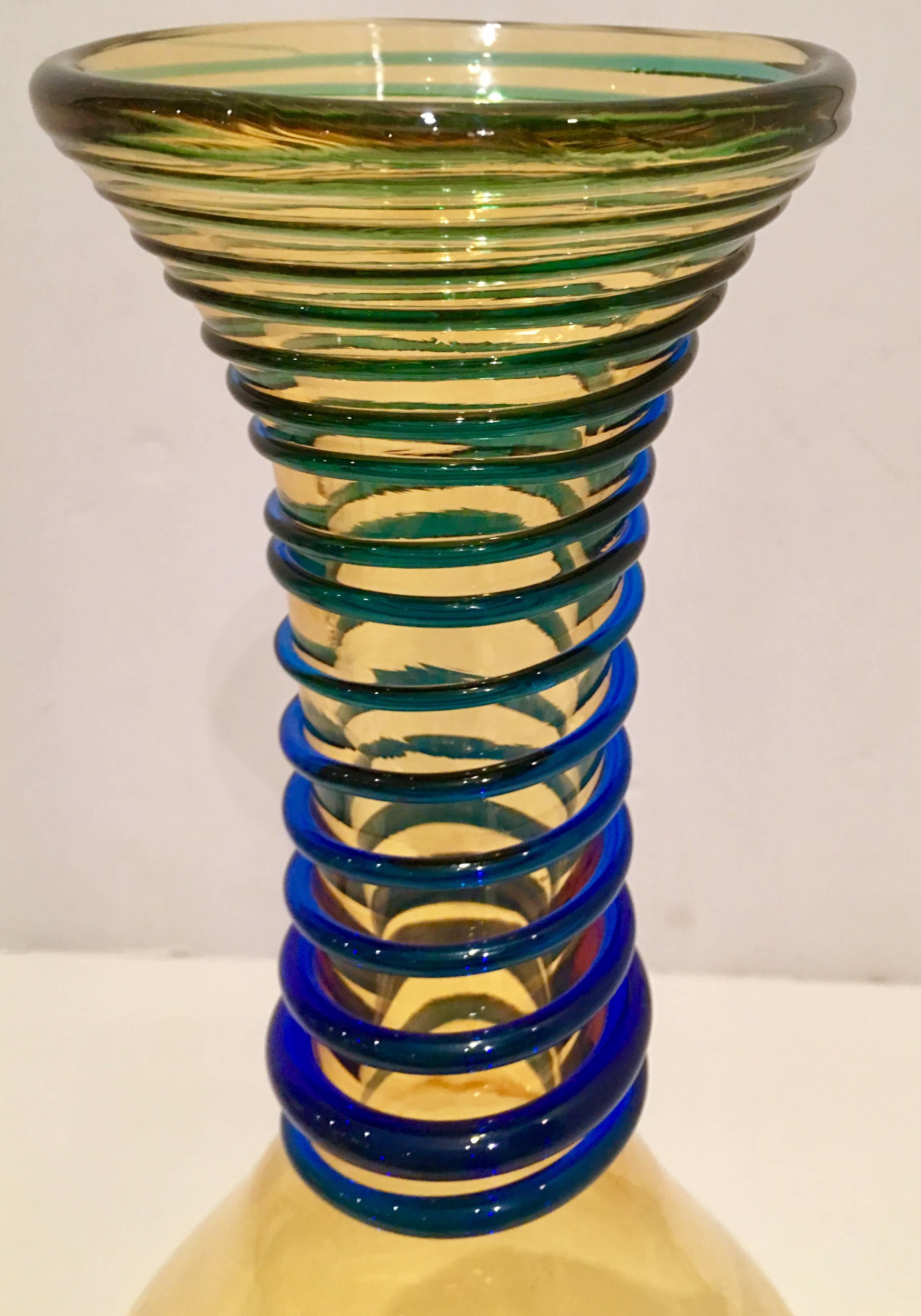 American 20th Century Blenko Glass Amber and Cobalt Beaker Vase
