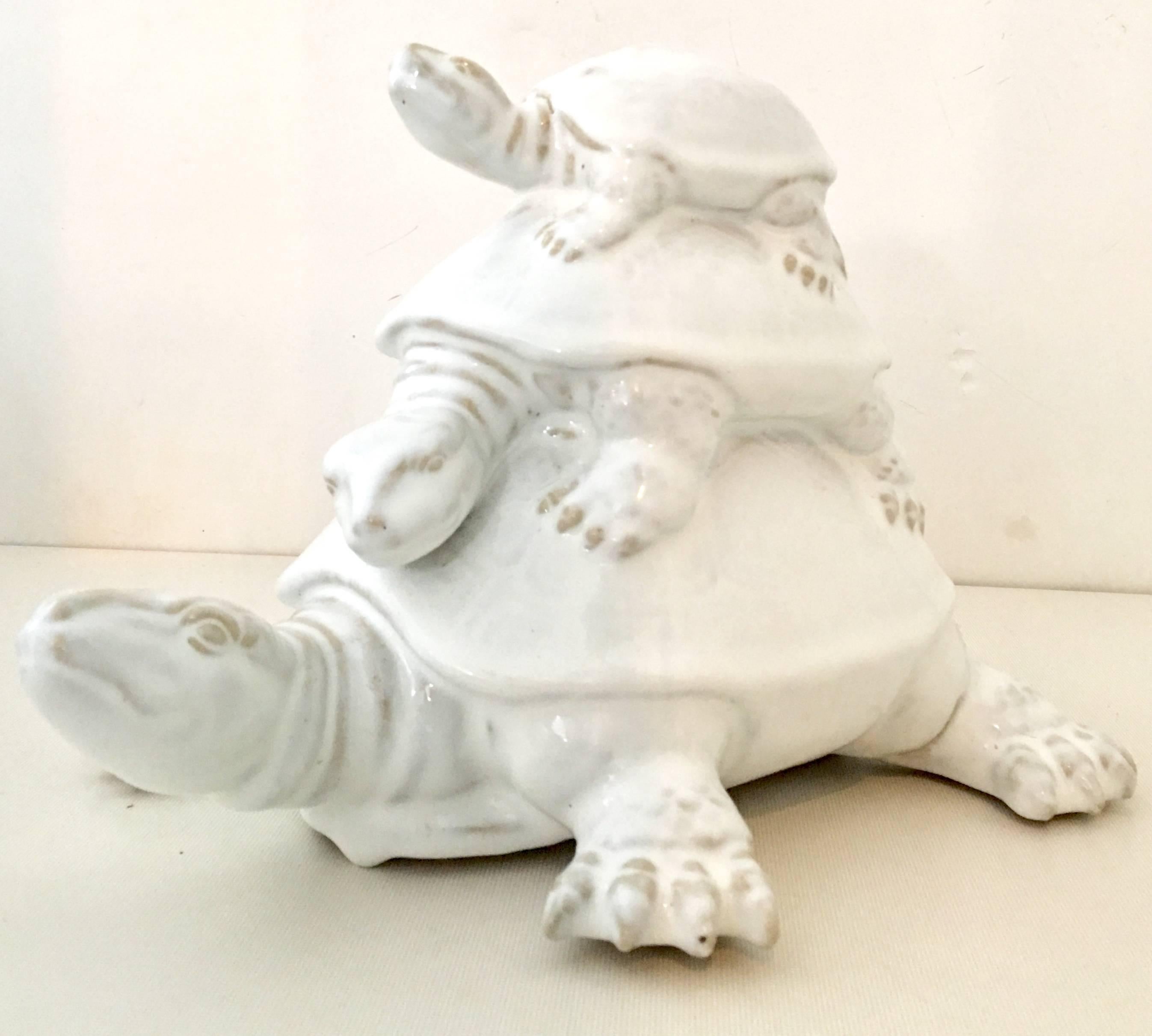 Pair of Glazed Ceramic Triple Turtle Sculptures 2