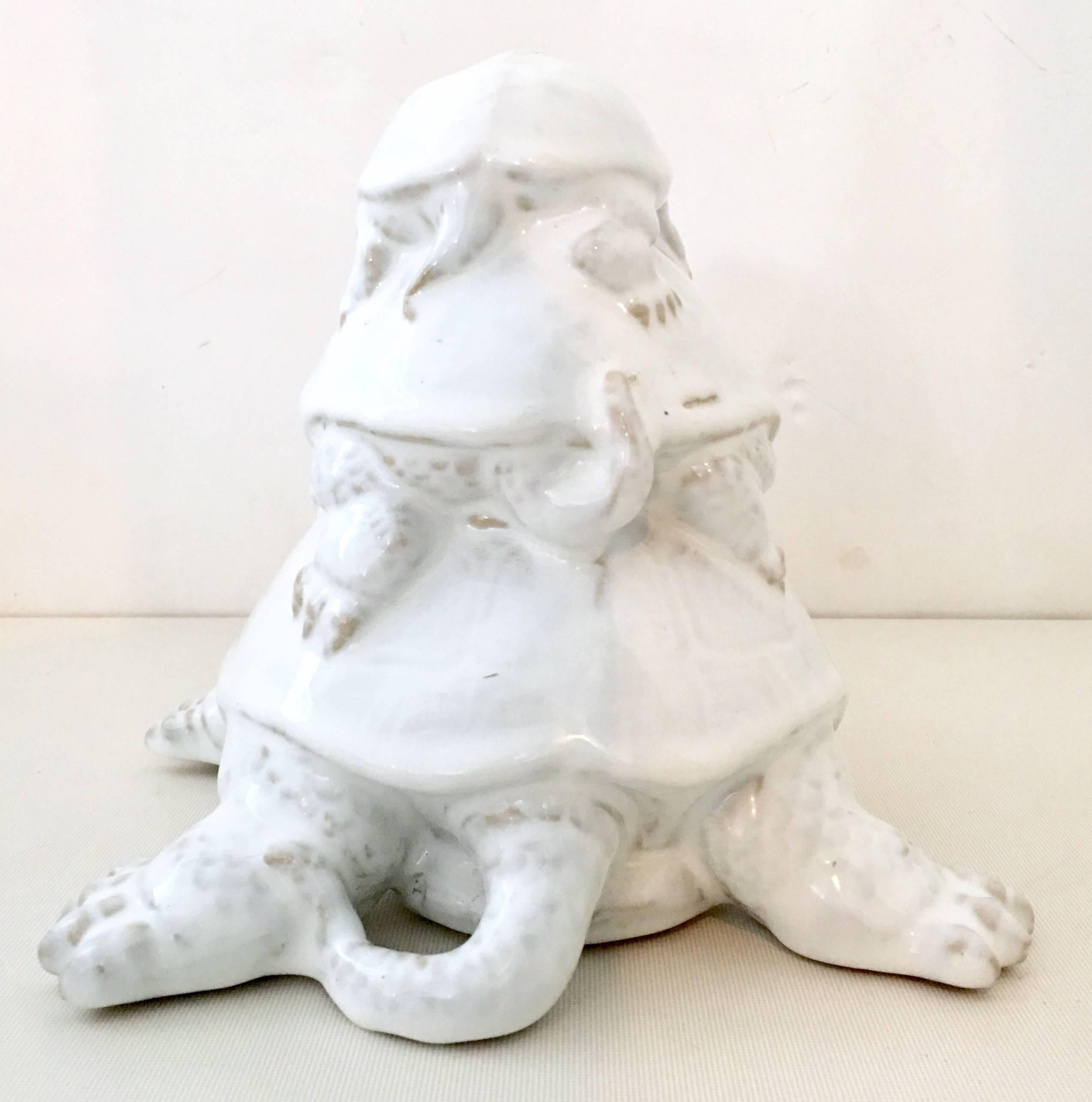 Pair of Glazed Ceramic Triple Turtle Sculptures 3