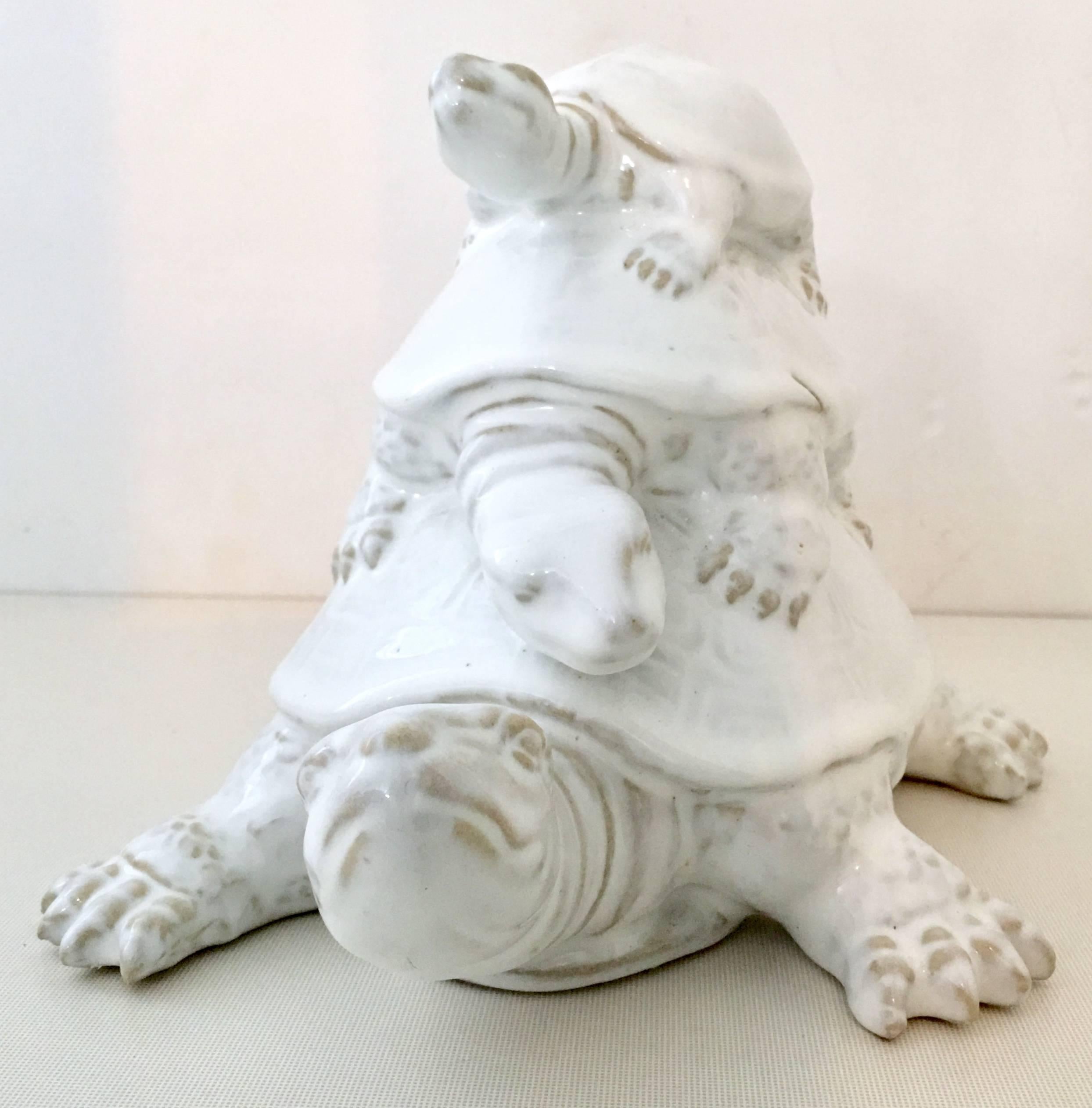 Pair of Glazed Ceramic Triple Turtle Sculptures 1