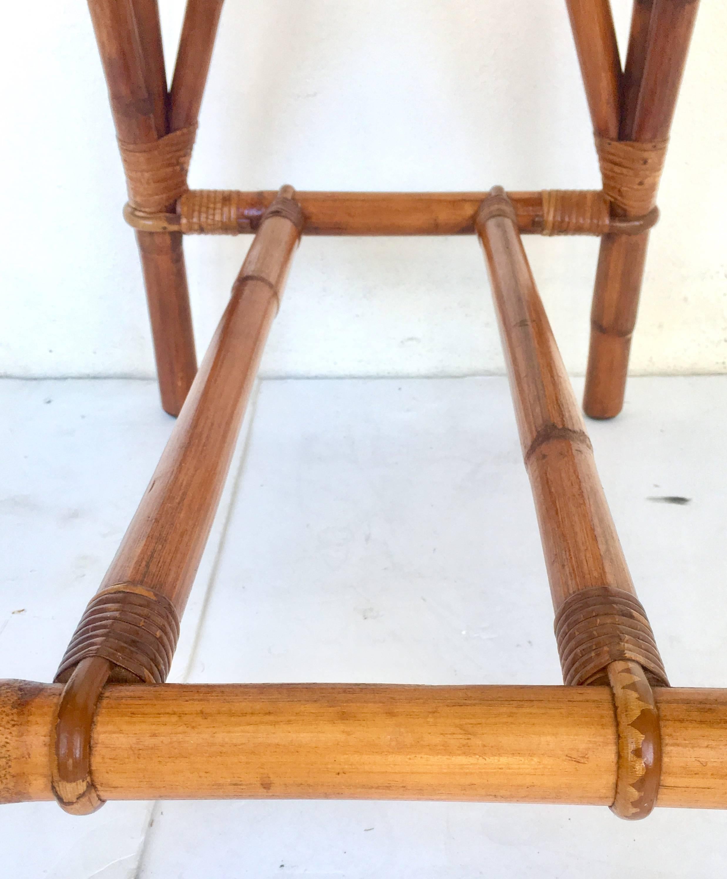 Mid-Century Campaign Style Rattan & Brass Glass Top Table by Ficks Reed 4