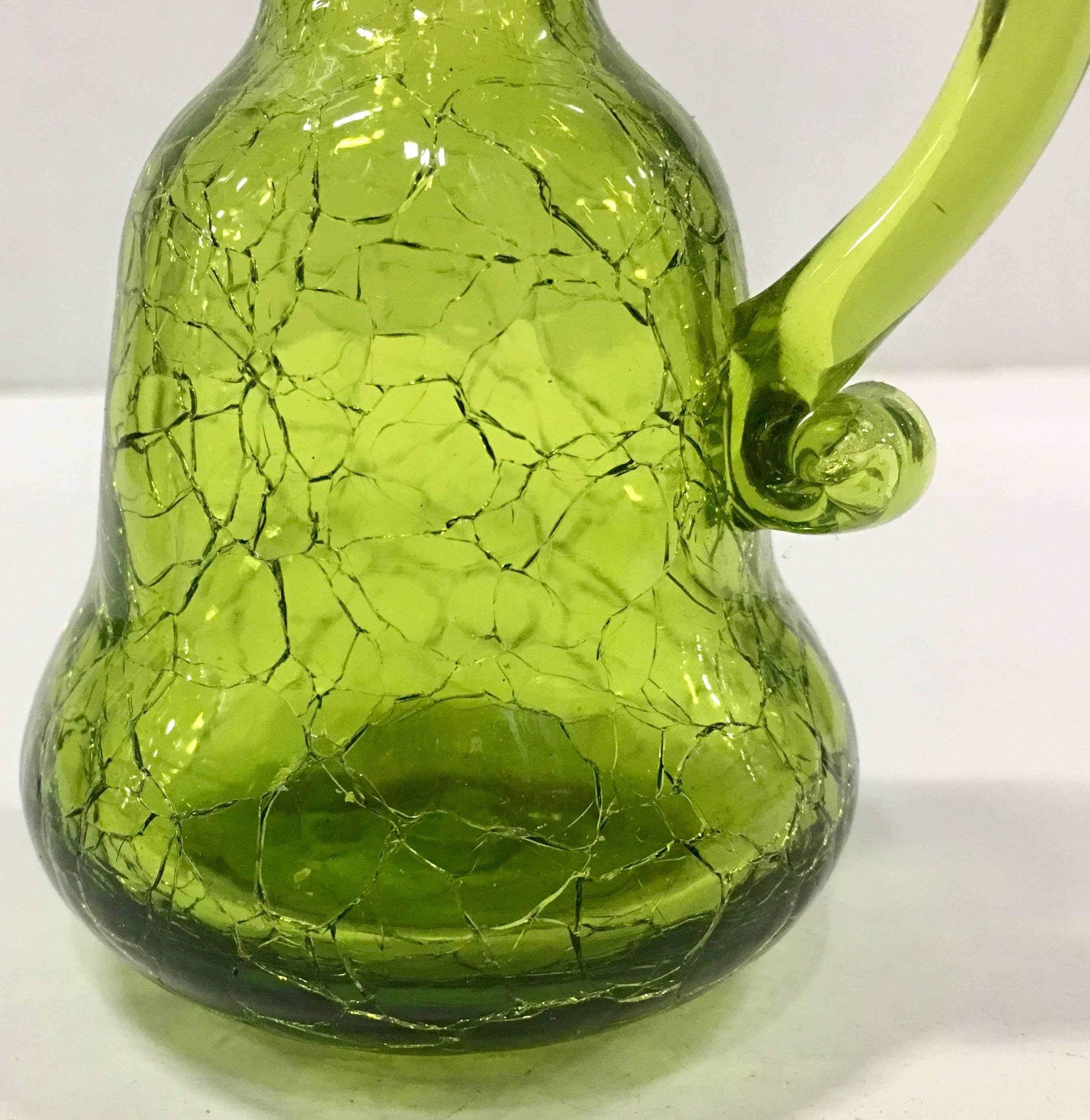 Mid-20th Century Pair Of Blenko Style Blown Crackle Glass Cruet Decanters In Good Condition For Sale In West Palm Beach, FL